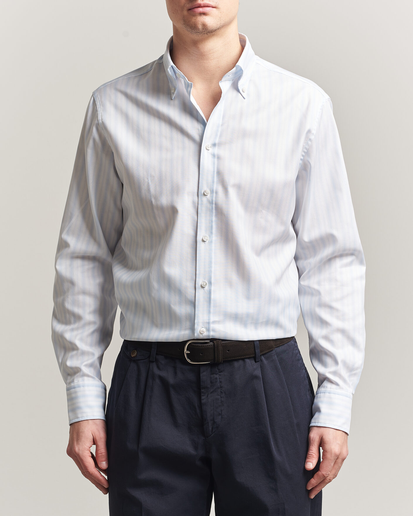 Uomini | Camicie | Stenströms | Regular Fit Striped Oxford Shirt Light Blue