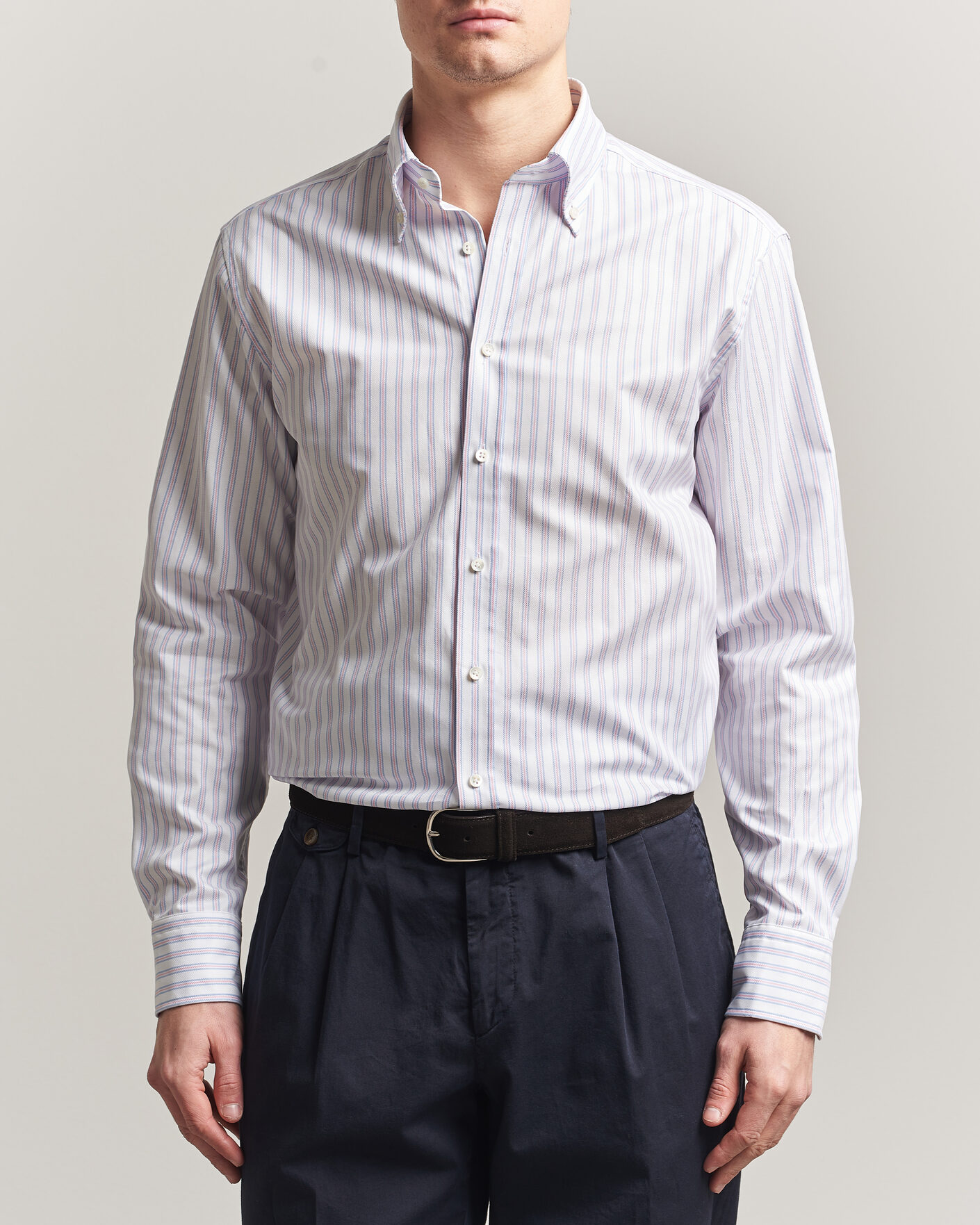 Uomini | Camicie | Stenströms | Regular Fit Multi Striped Oxford Shirt Blue/Pink