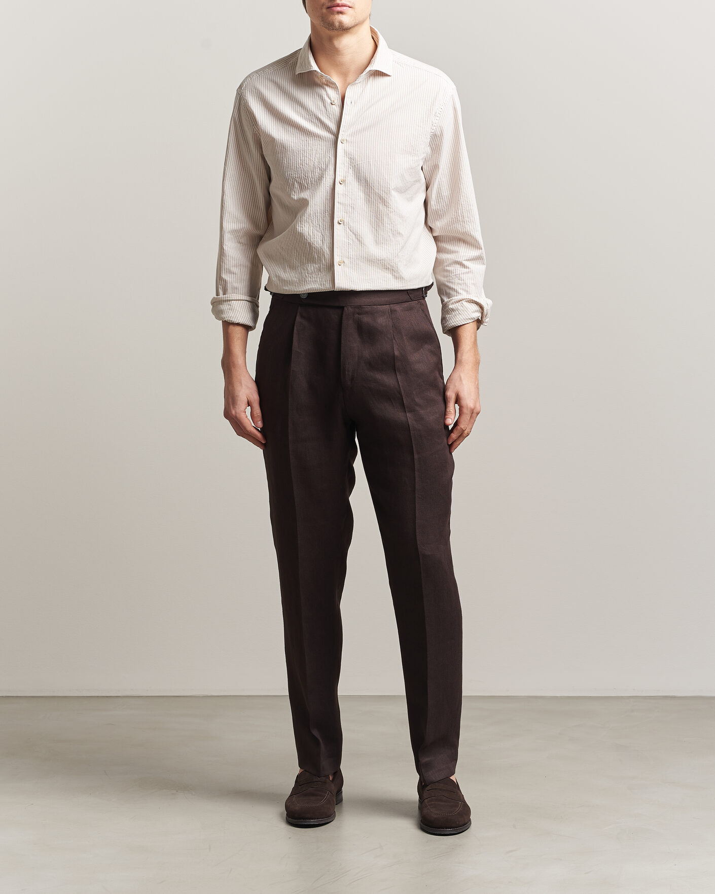 Uomini | Camicie | Stenströms | Regular Fit Structured Stripe Shirt Beige