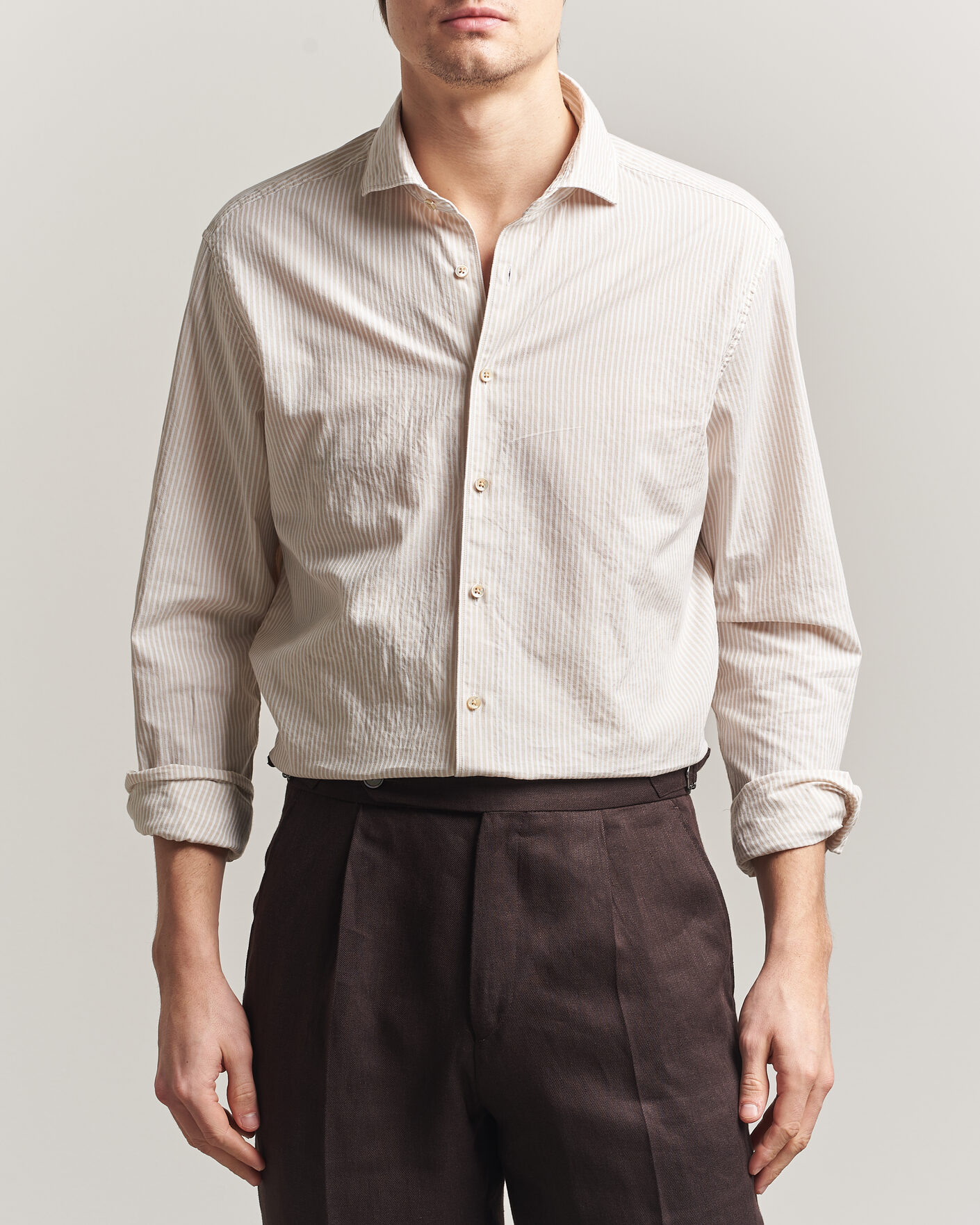 Uomini | Camicie | Stenströms | Regular Fit Structured Stripe Shirt Beige