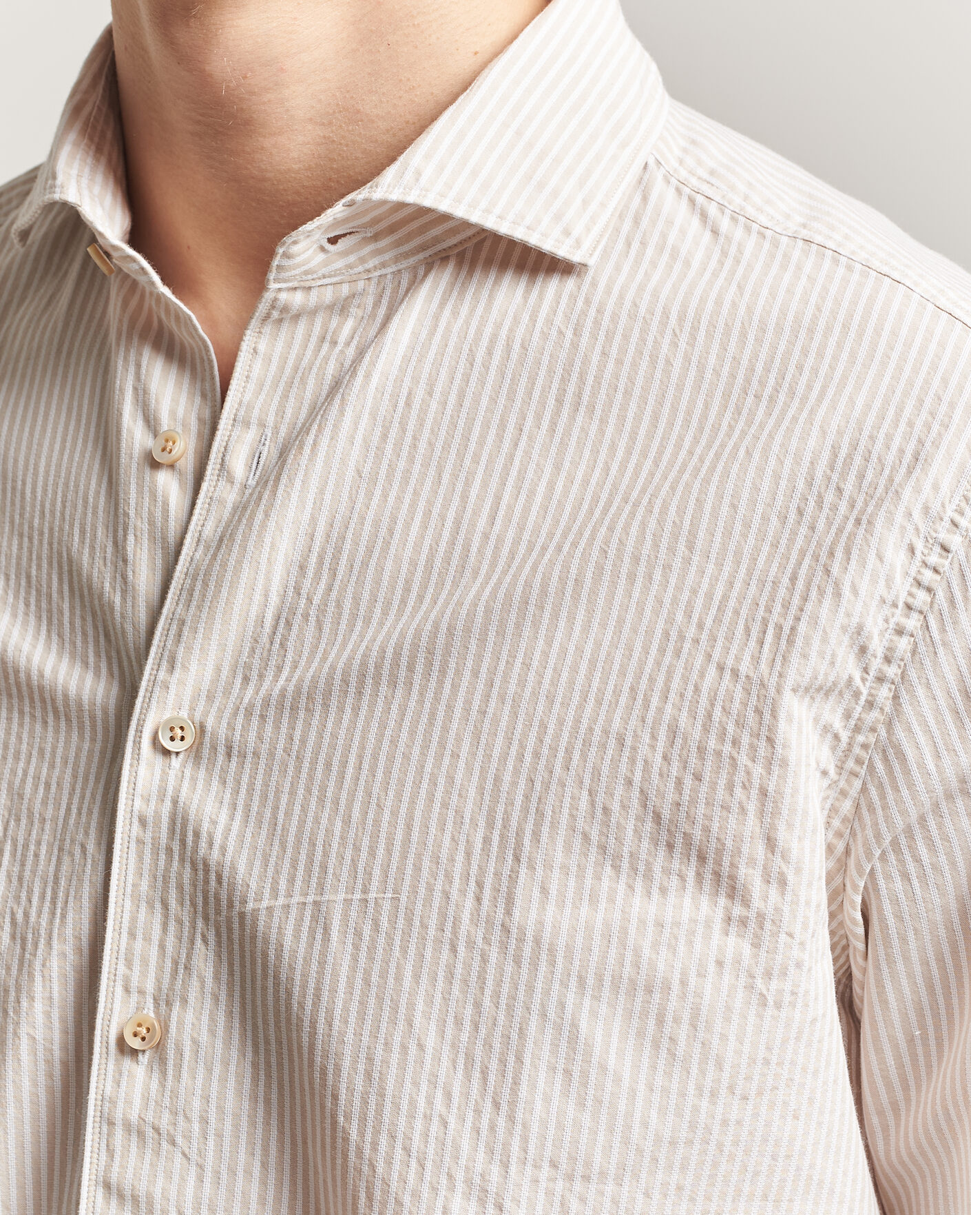 Uomini | Camicie | Stenströms | Regular Fit Structured Stripe Shirt Beige