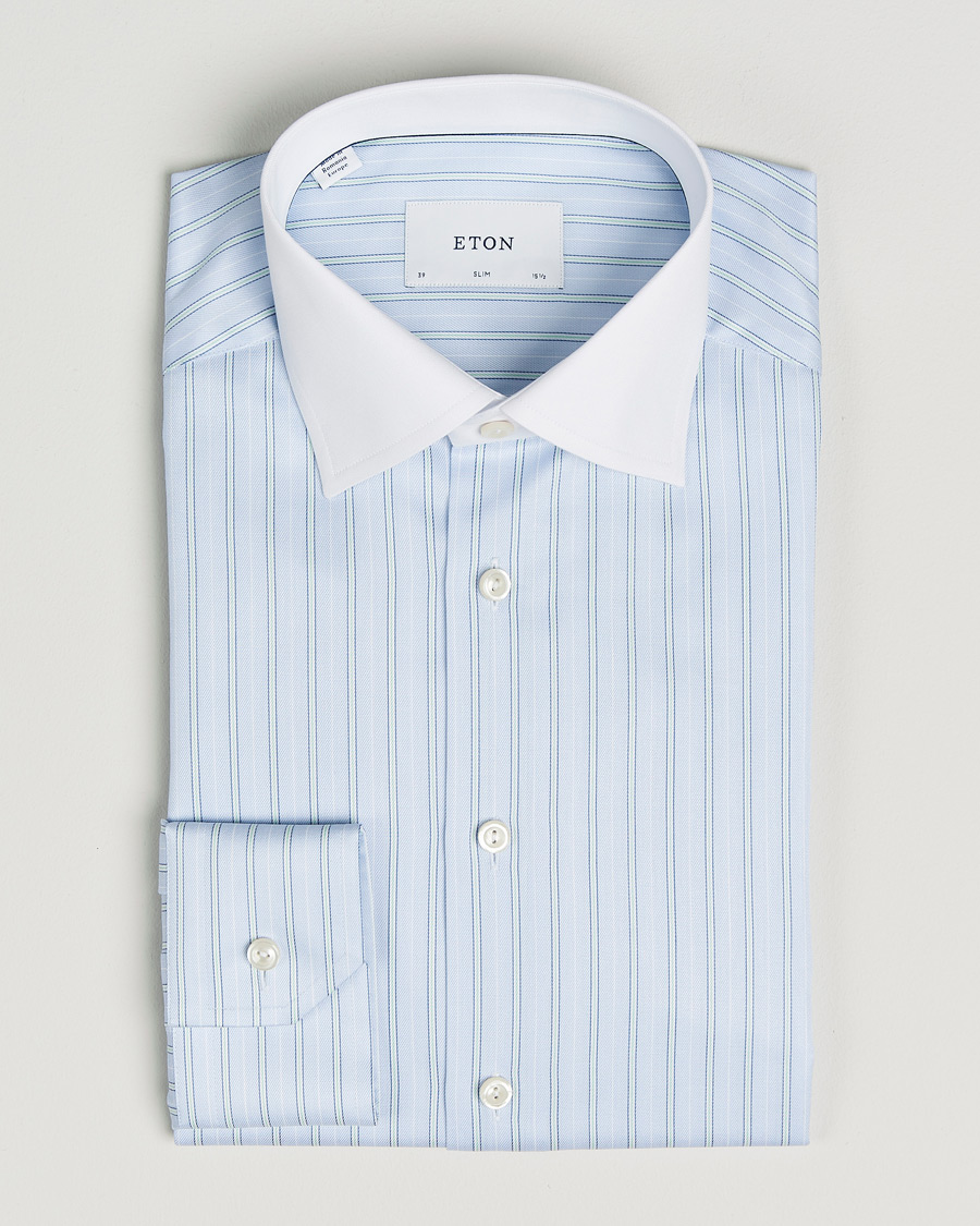 Uomini | Camicie | Eton | Slim Fit Signature Twill Striped Shirt Light Blue