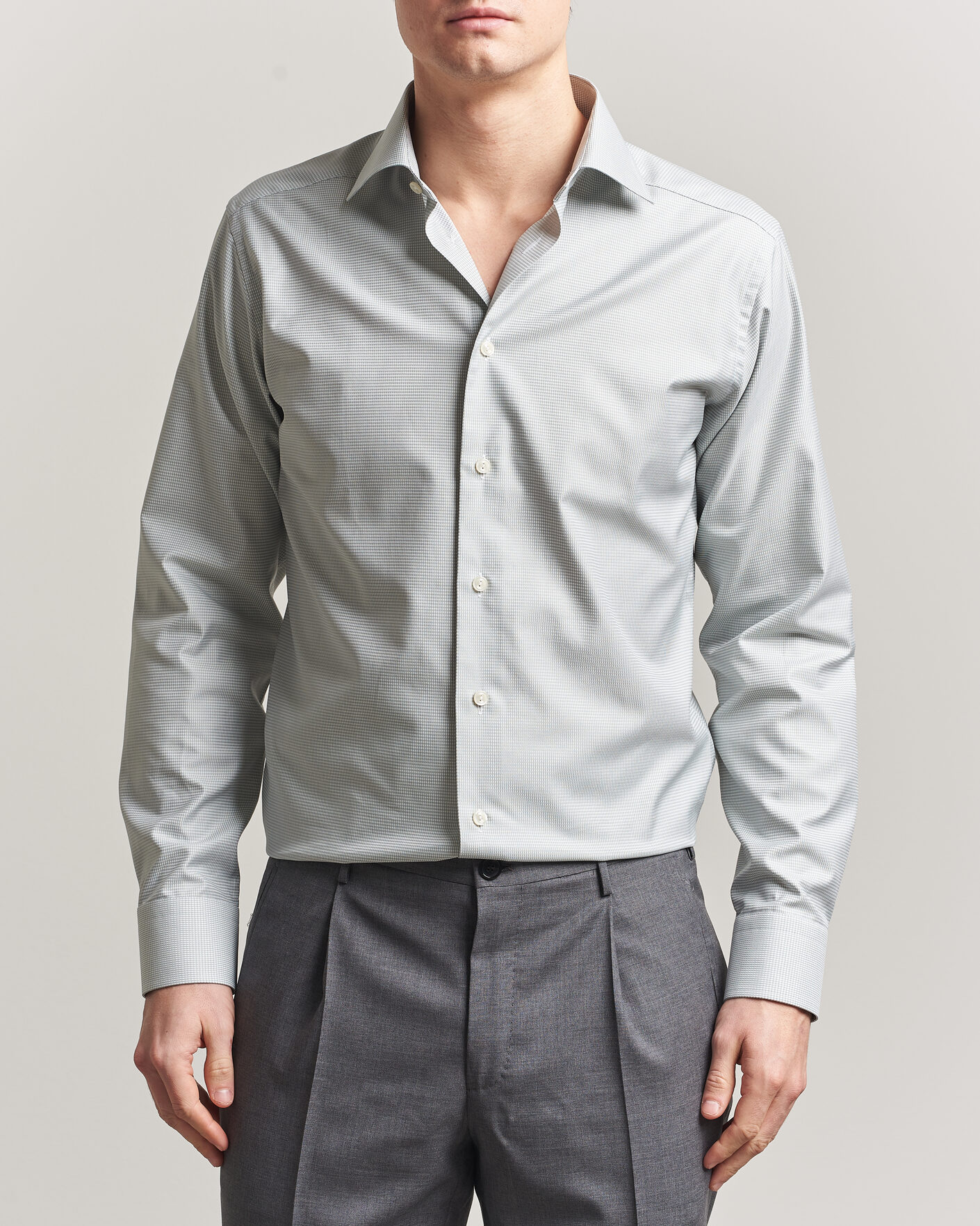 Uomini | Camicie | Eton | Slim Fit Signature Twill Houndstooth Shirt Light Green