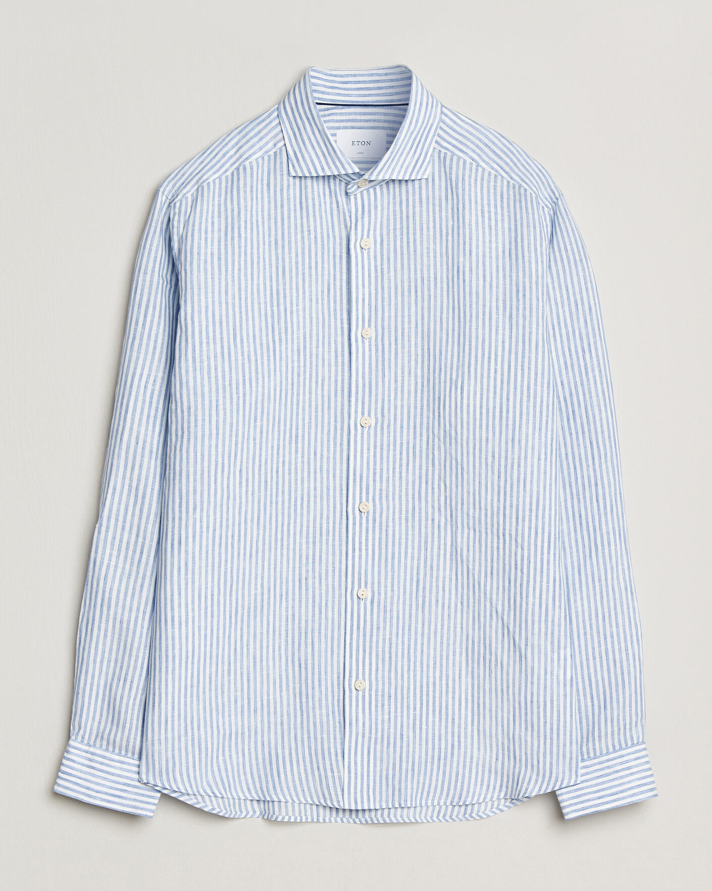 Uomini | Camicie | Eton | Casual Fit Striped Linen Shirt Light Blue