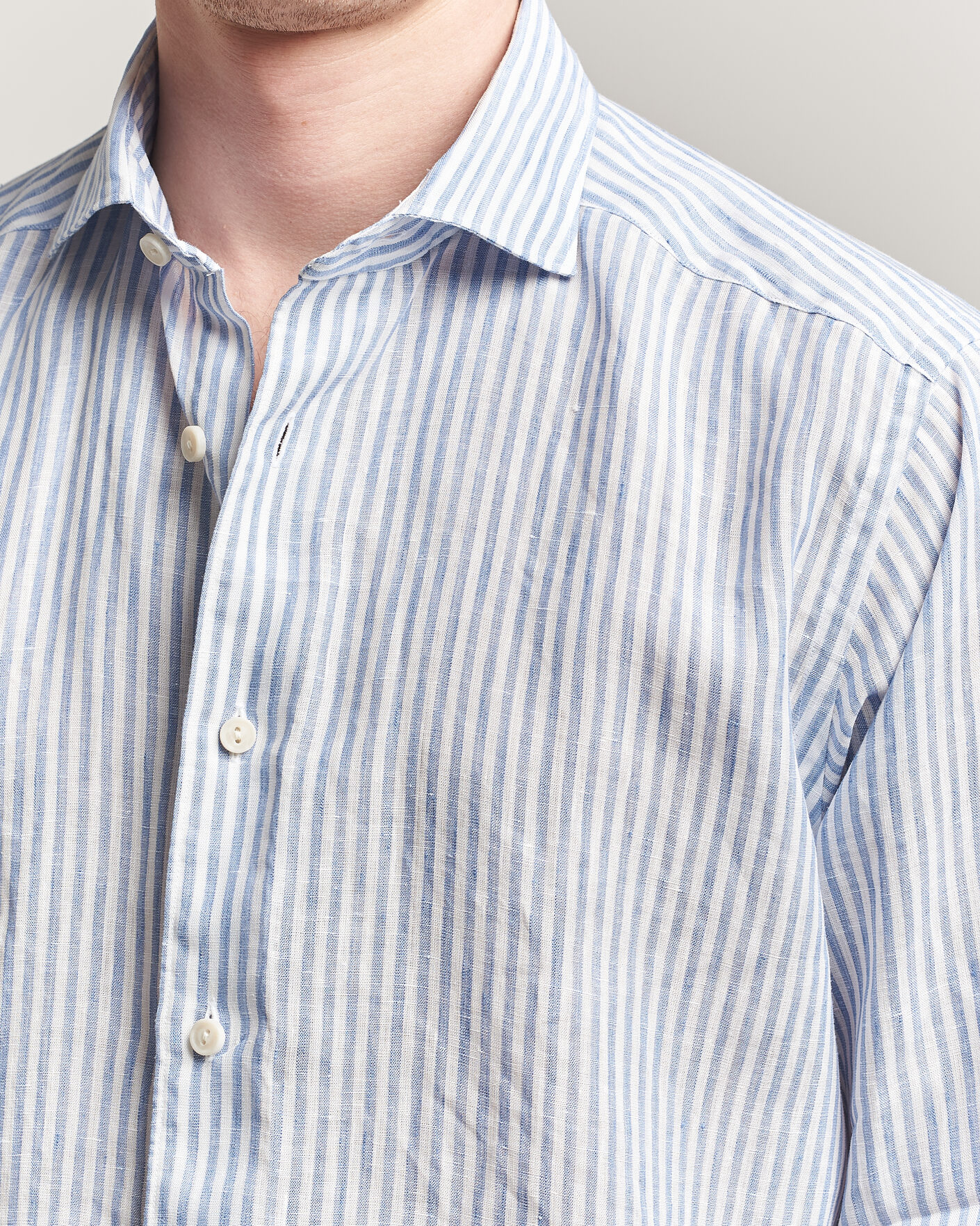 Uomini | Camicie | Eton | Casual Fit Striped Linen Shirt Light Blue