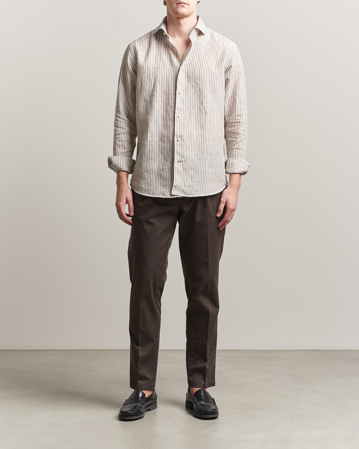 Uomini | Camicie | Eton | Casual Fit Striped Linen Shirt Beige