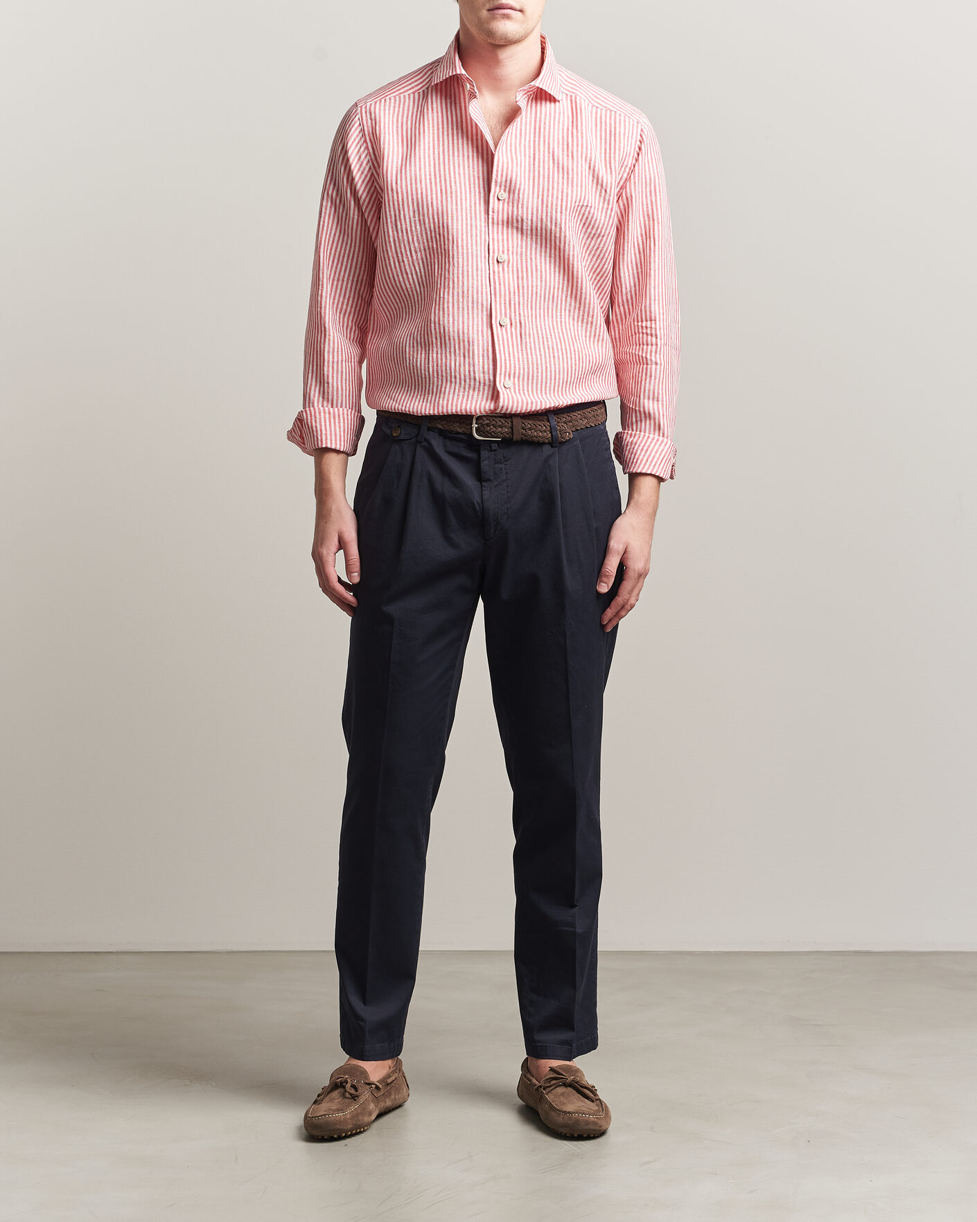 Uomini | Camicie | Eton | Casual Fit Striped Linen Shirt Red