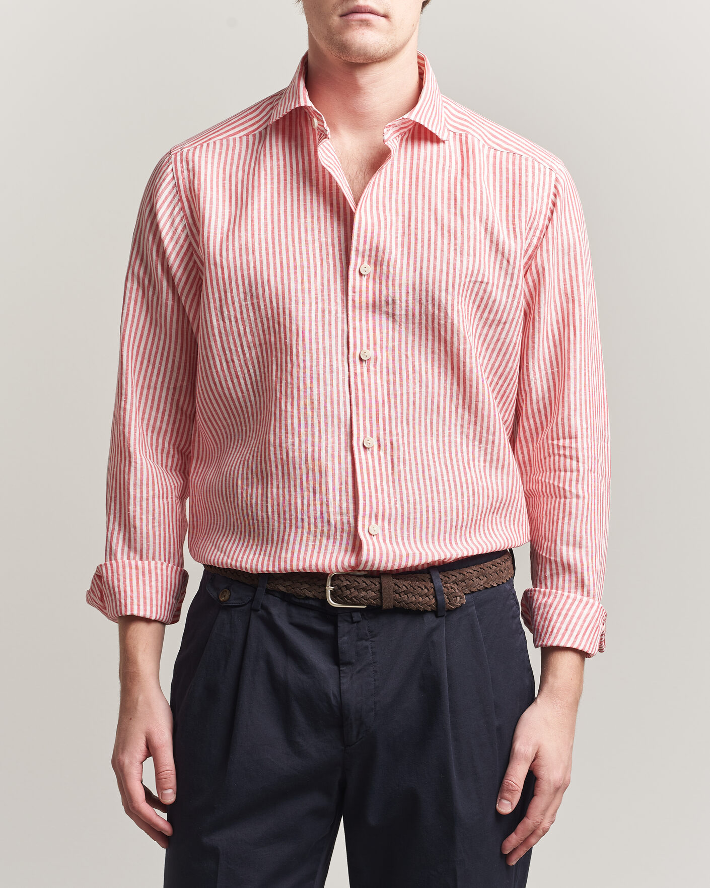 Uomini | Camicie | Eton | Casual Fit Striped Linen Shirt Red