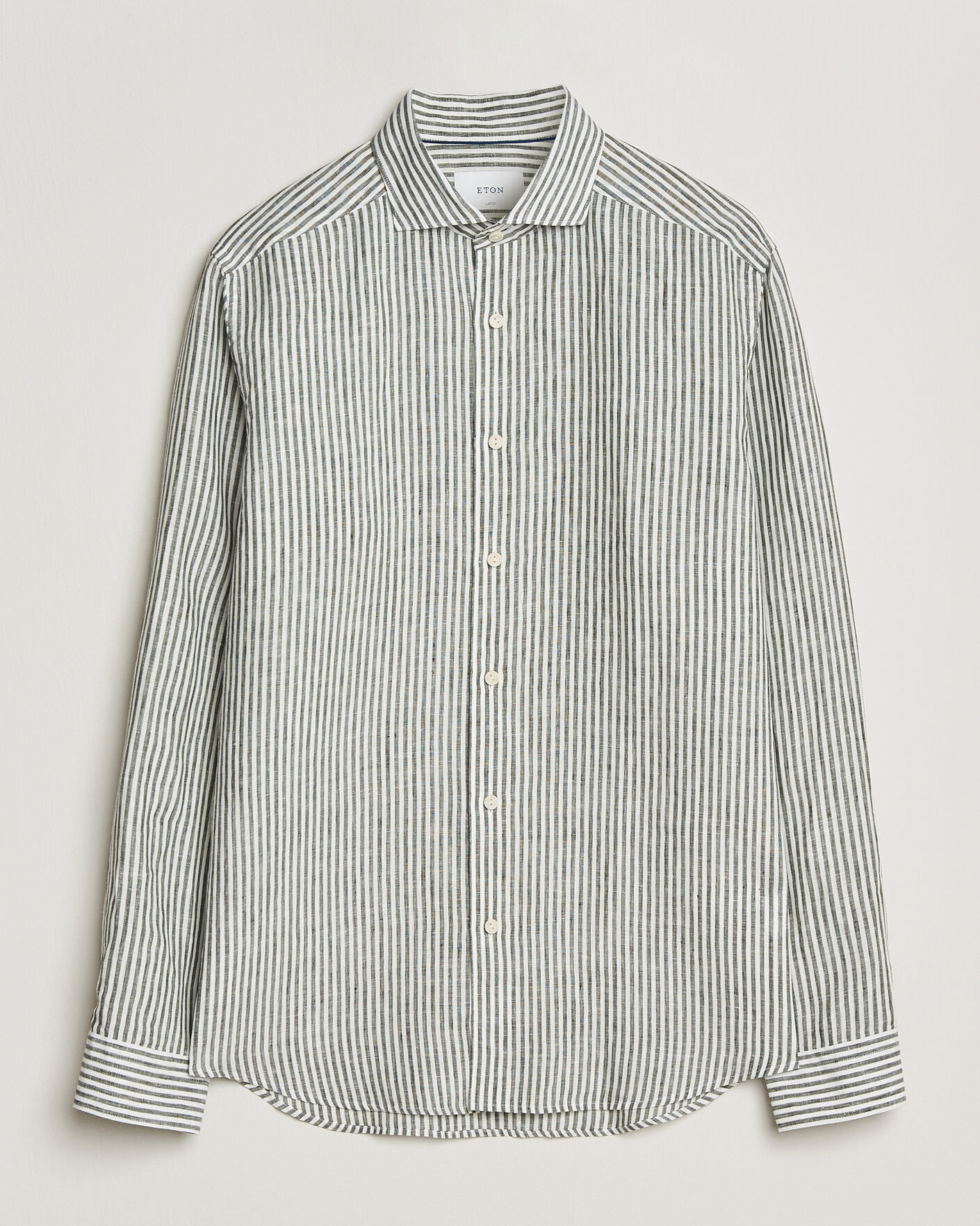 Uomini | Camicie | Eton | Casual Fit Striped Linen Shirt Dark Green