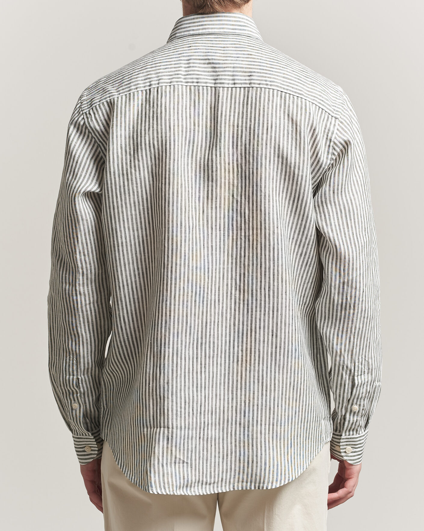 Uomini | Camicie | Eton | Casual Fit Striped Linen Shirt Dark Green