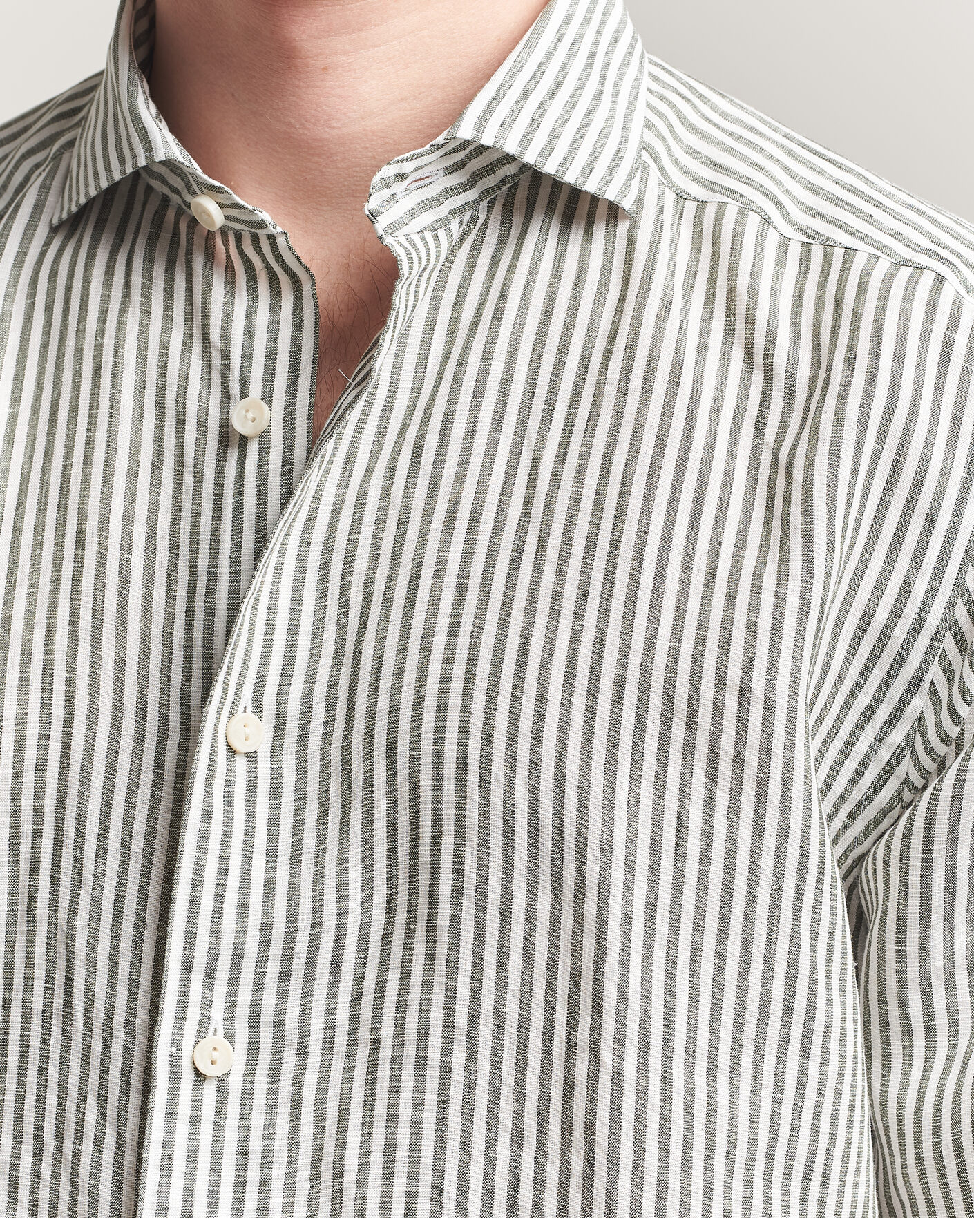 Uomini | Camicie | Eton | Casual Fit Striped Linen Shirt Dark Green