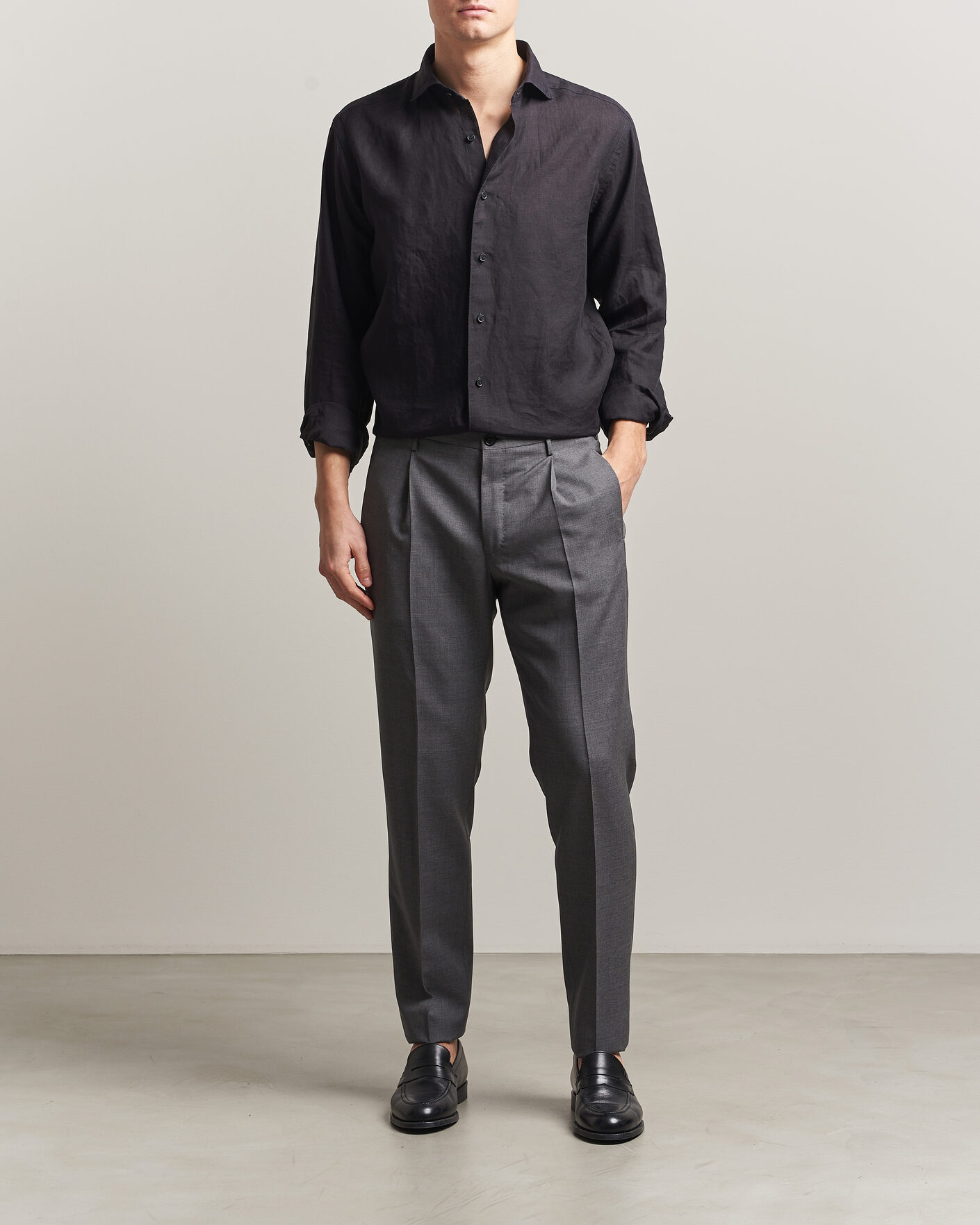 Uomini | Camicie | Eton | Casual Fit Linen Shirt Black