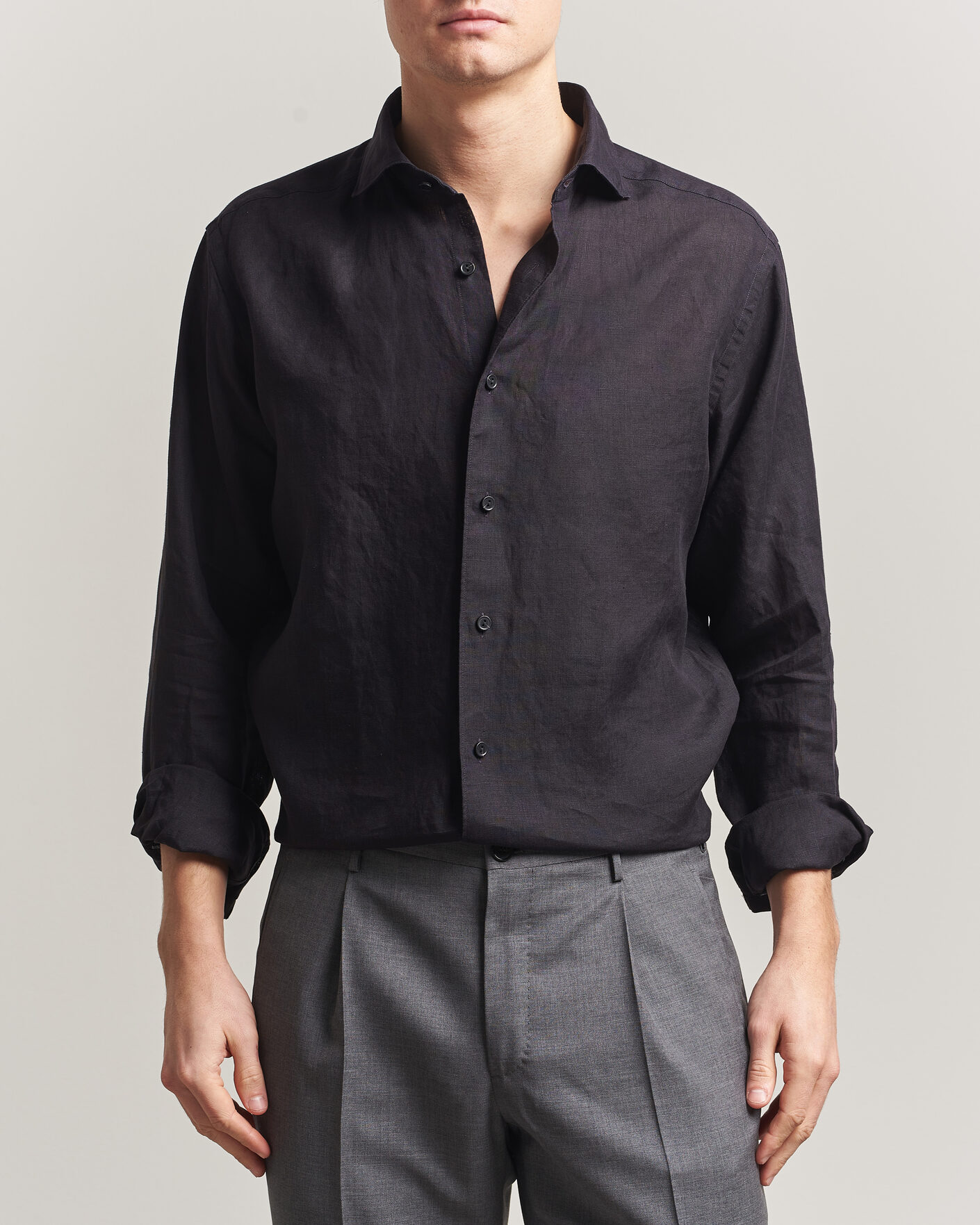 Uomini | Camicie | Eton | Casual Fit Linen Shirt Black