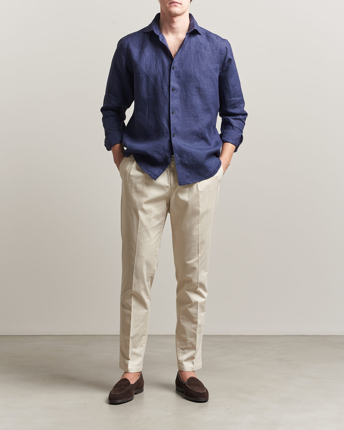 Uomini | Camicie | Eton | Casual Fit Linen Shirt Navy Blue