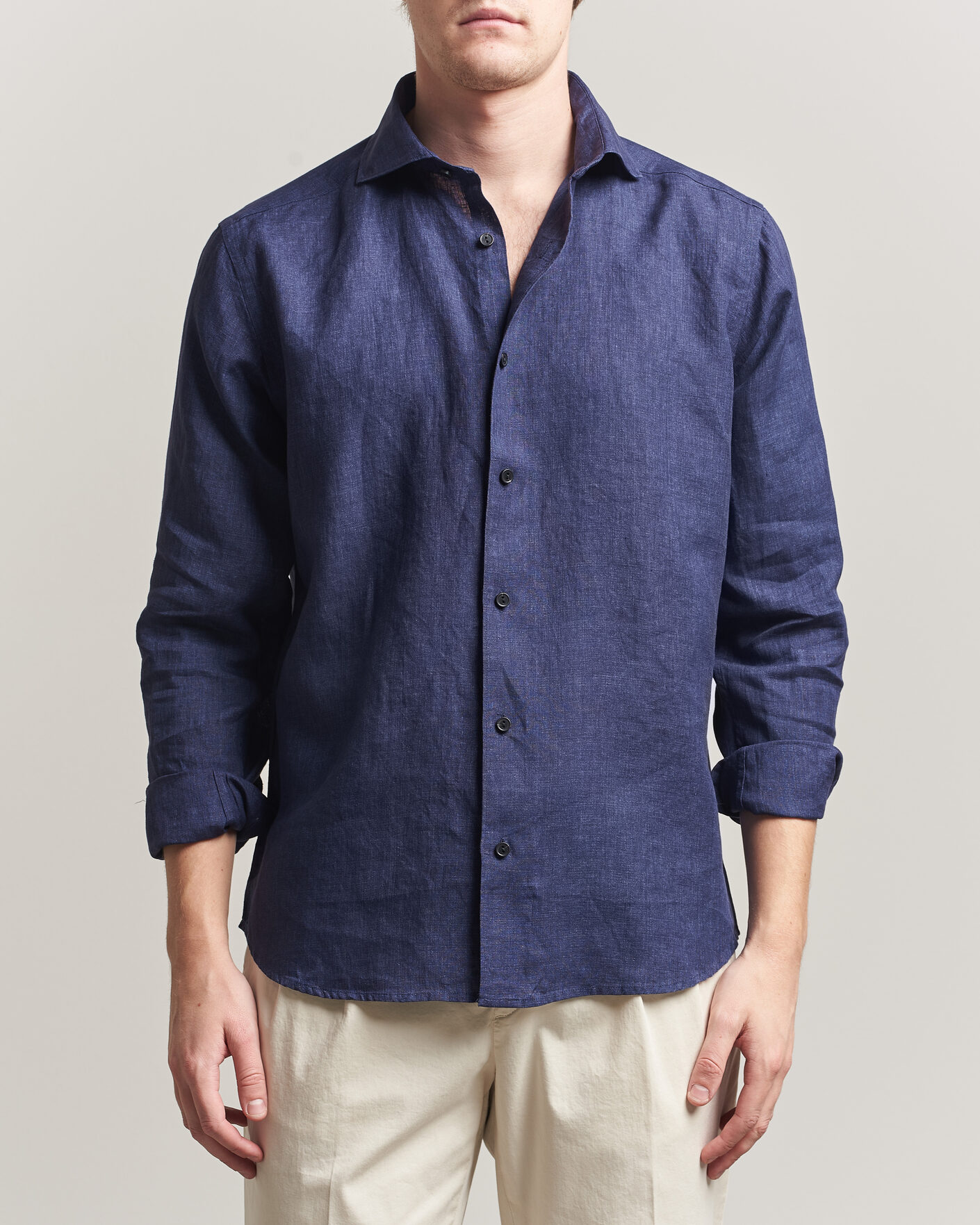 Uomini | Camicie | Eton | Casual Fit Linen Shirt Navy Blue