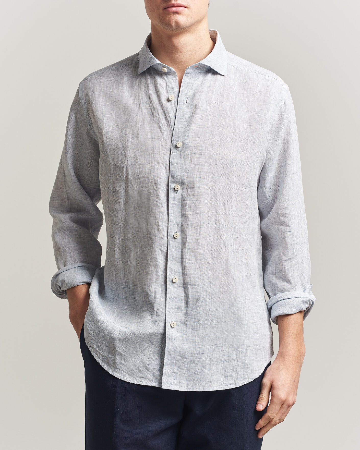 Uomini | Camicie | Eton | Casual Fit Linen Shirt Light Blue