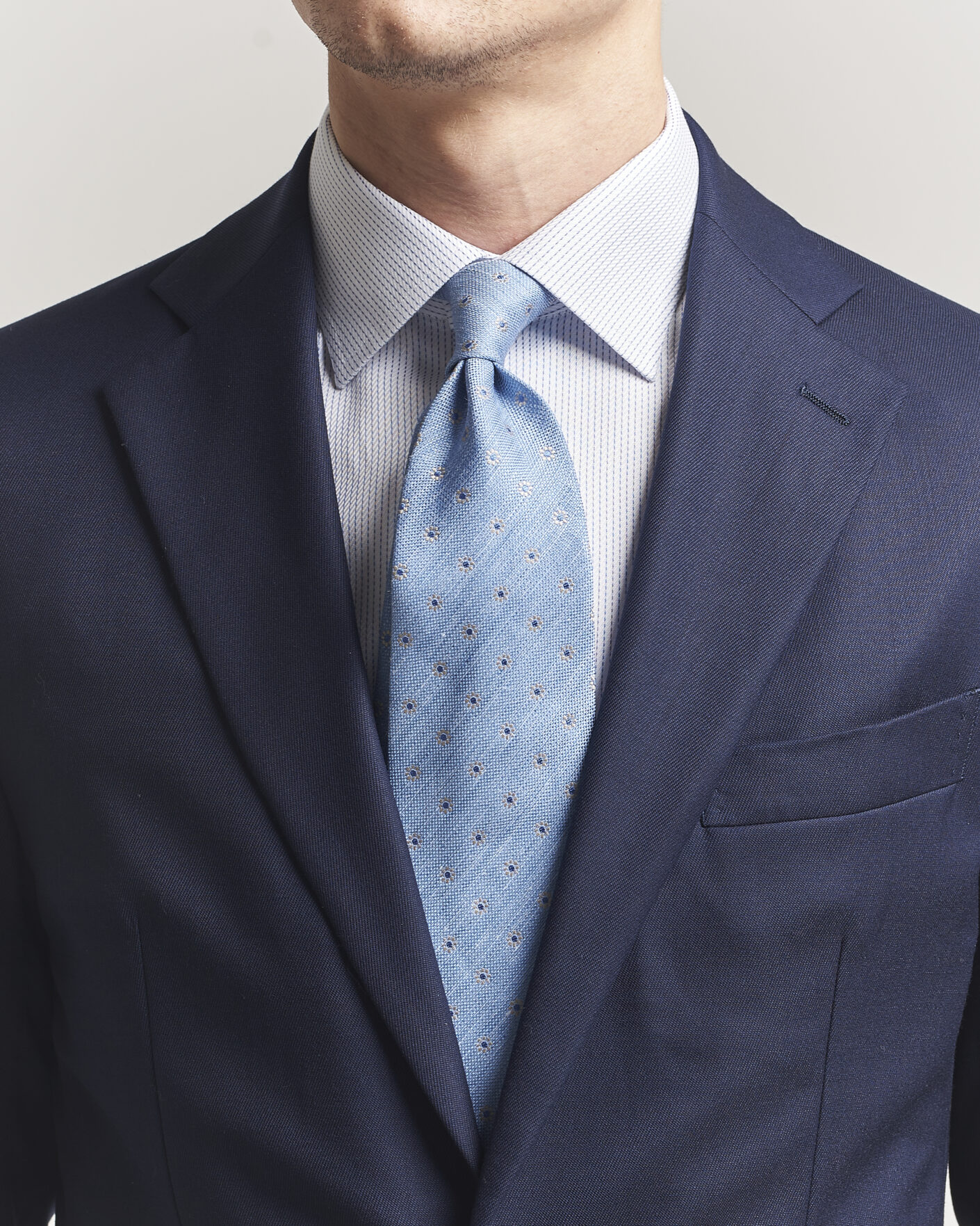 Uomini | Cravatte | Eton | Floral Linen Silk Tie Light Blue