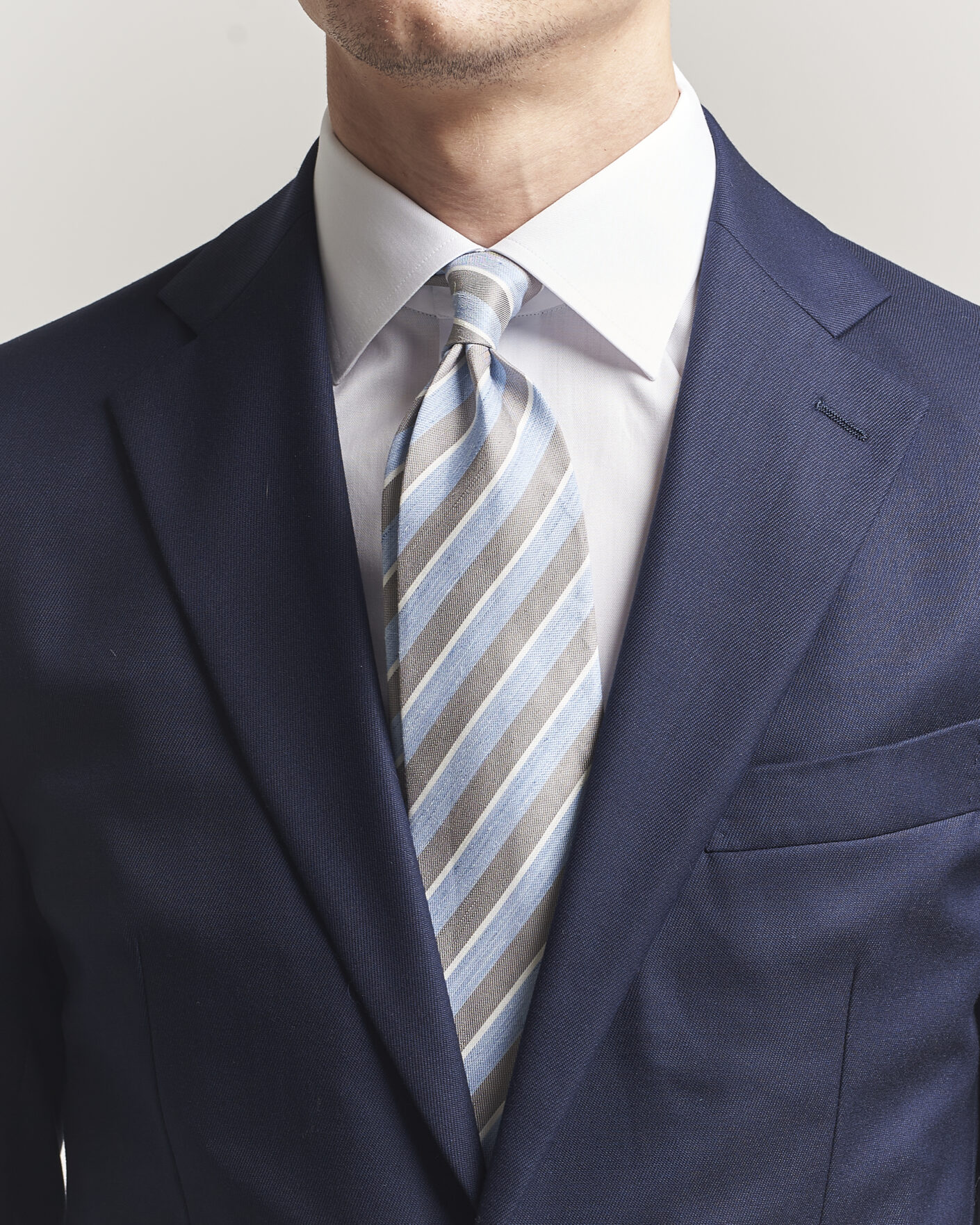 Uomini | Cravatte | Eton | Striped Linen Silk Tie Brown/Blue