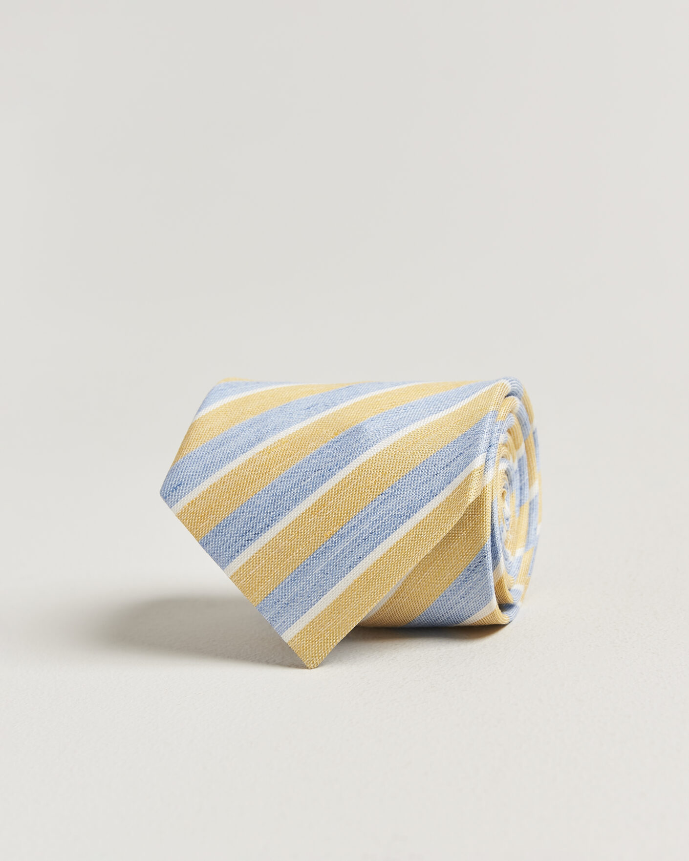 Uomini | Cravatte | Eton | Striped Linen Silk Tie Yellow/Blue