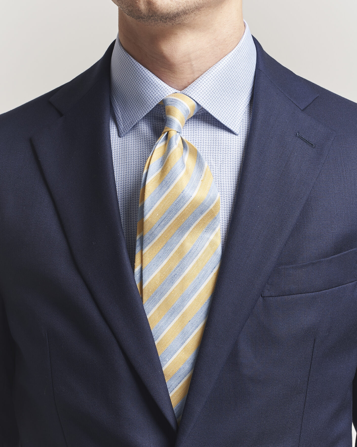 Uomini | Cravatte | Eton | Striped Linen Silk Tie Yellow/Blue