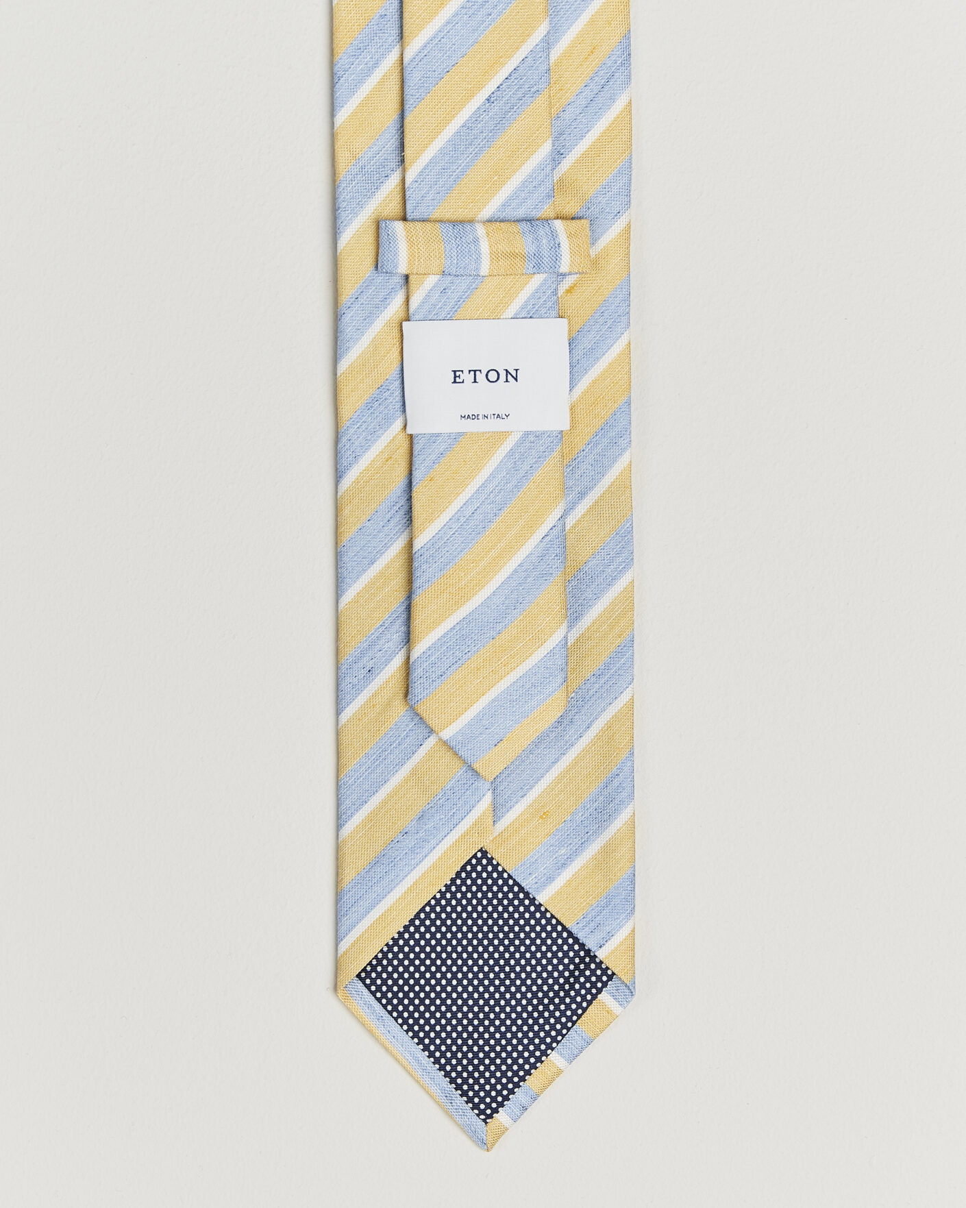 Uomini | Cravatte | Eton | Striped Linen Silk Tie Yellow/Blue