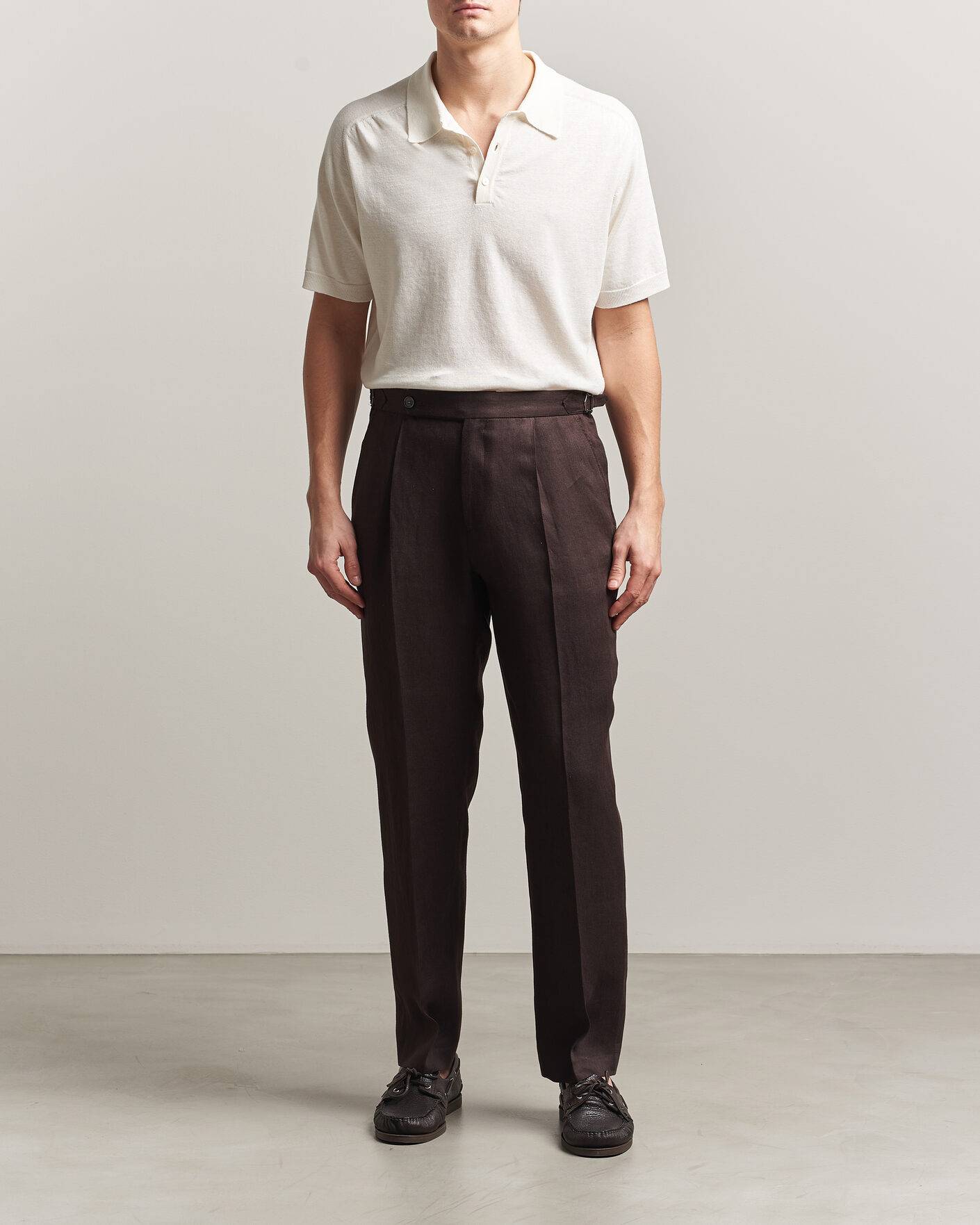 Uomini | Polo | Eton | Cotton Linen Fine Knit Polo White