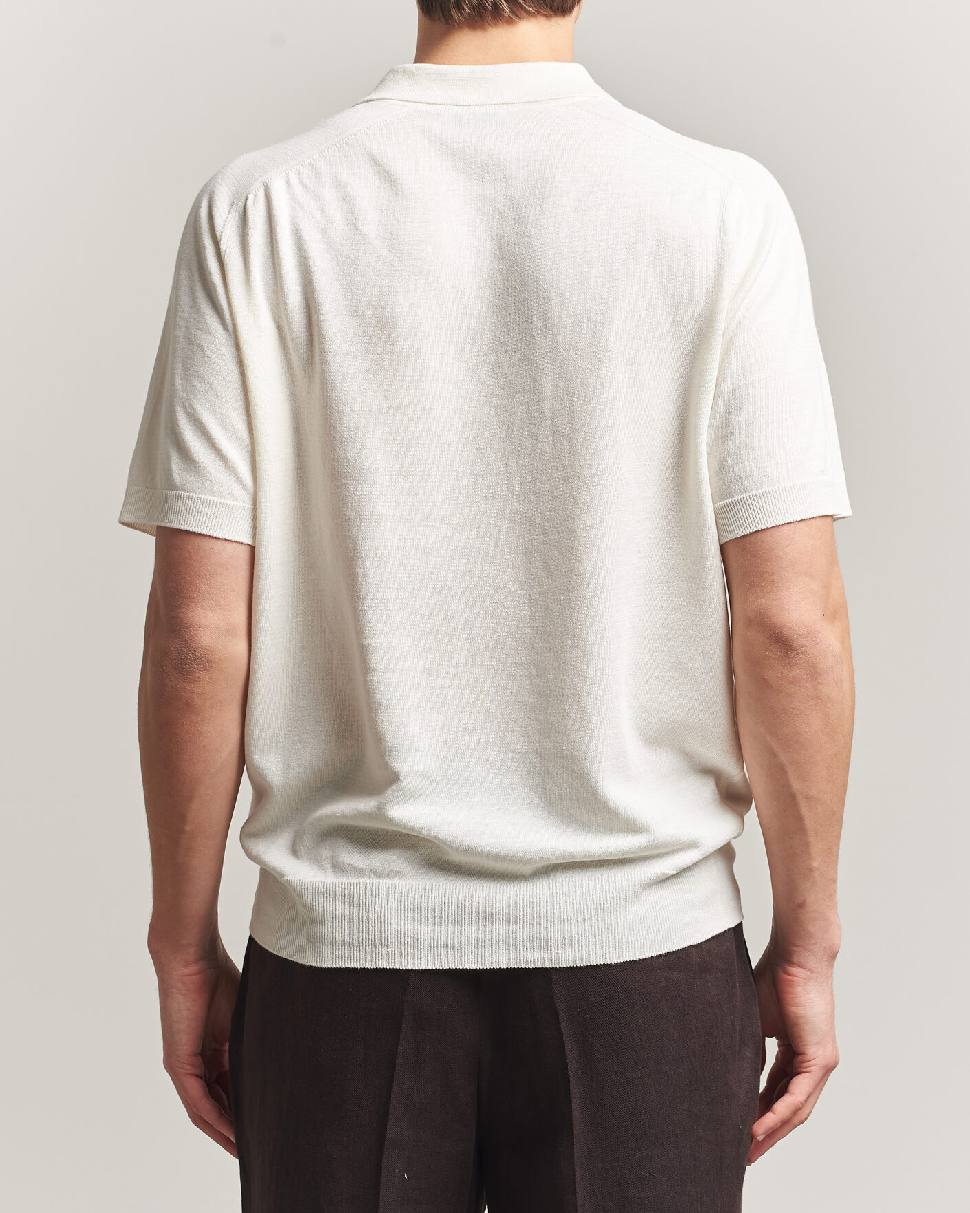 Uomini | Polo | Eton | Cotton Linen Fine Knit Polo White