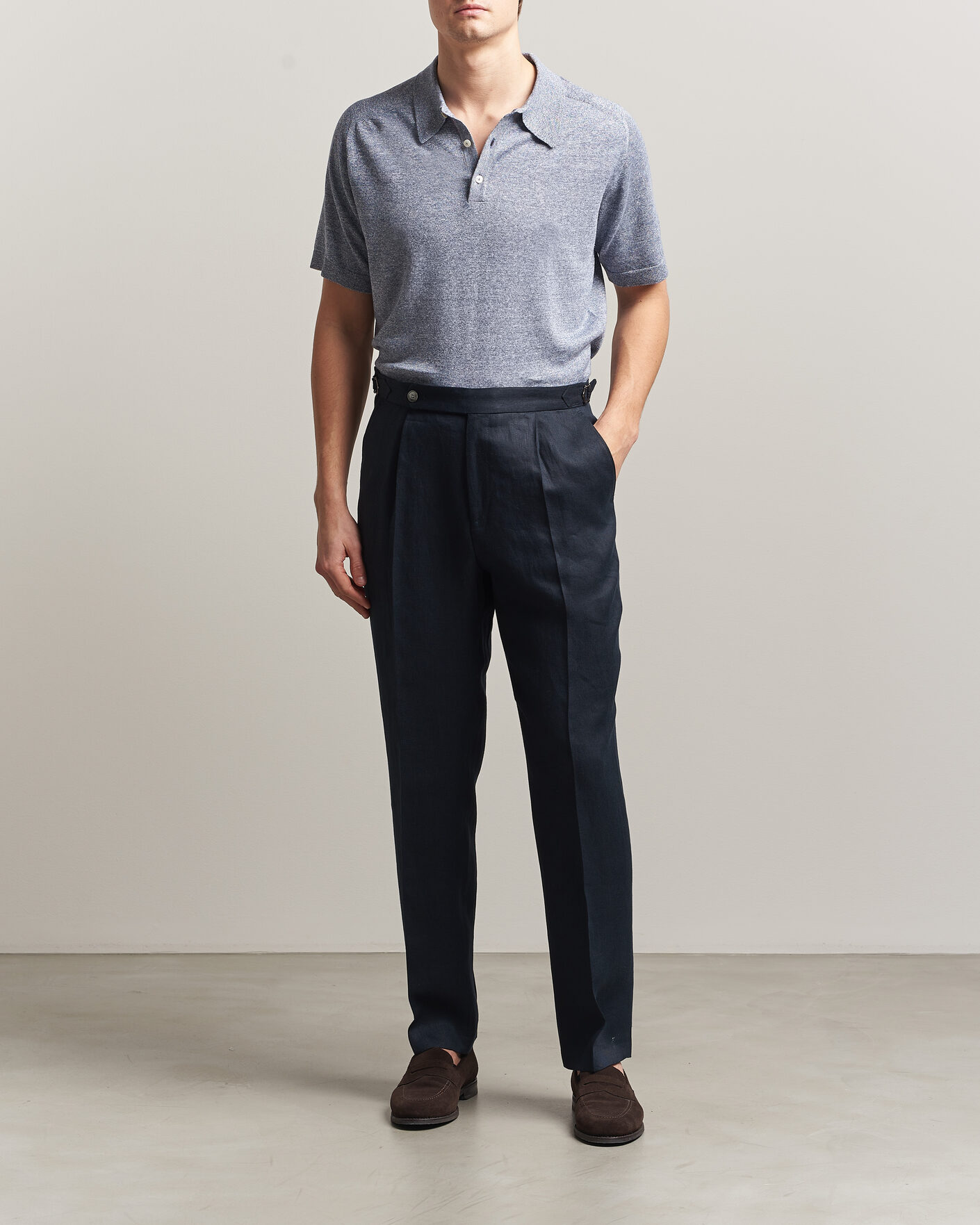 Uomini | Polo | Eton | Cotton Linen Fine Knit Polo Blue