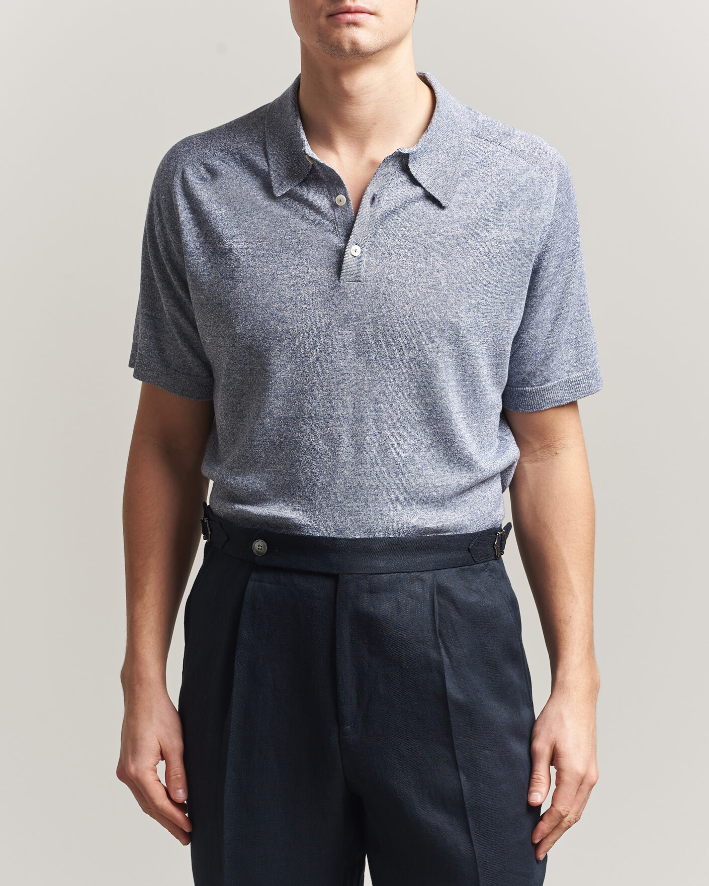 Uomini | Polo | Eton | Cotton Linen Fine Knit Polo Blue