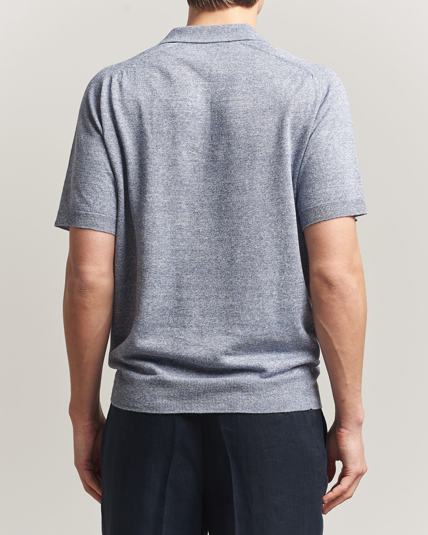 Uomini | Polo | Eton | Cotton Linen Fine Knit Polo Blue