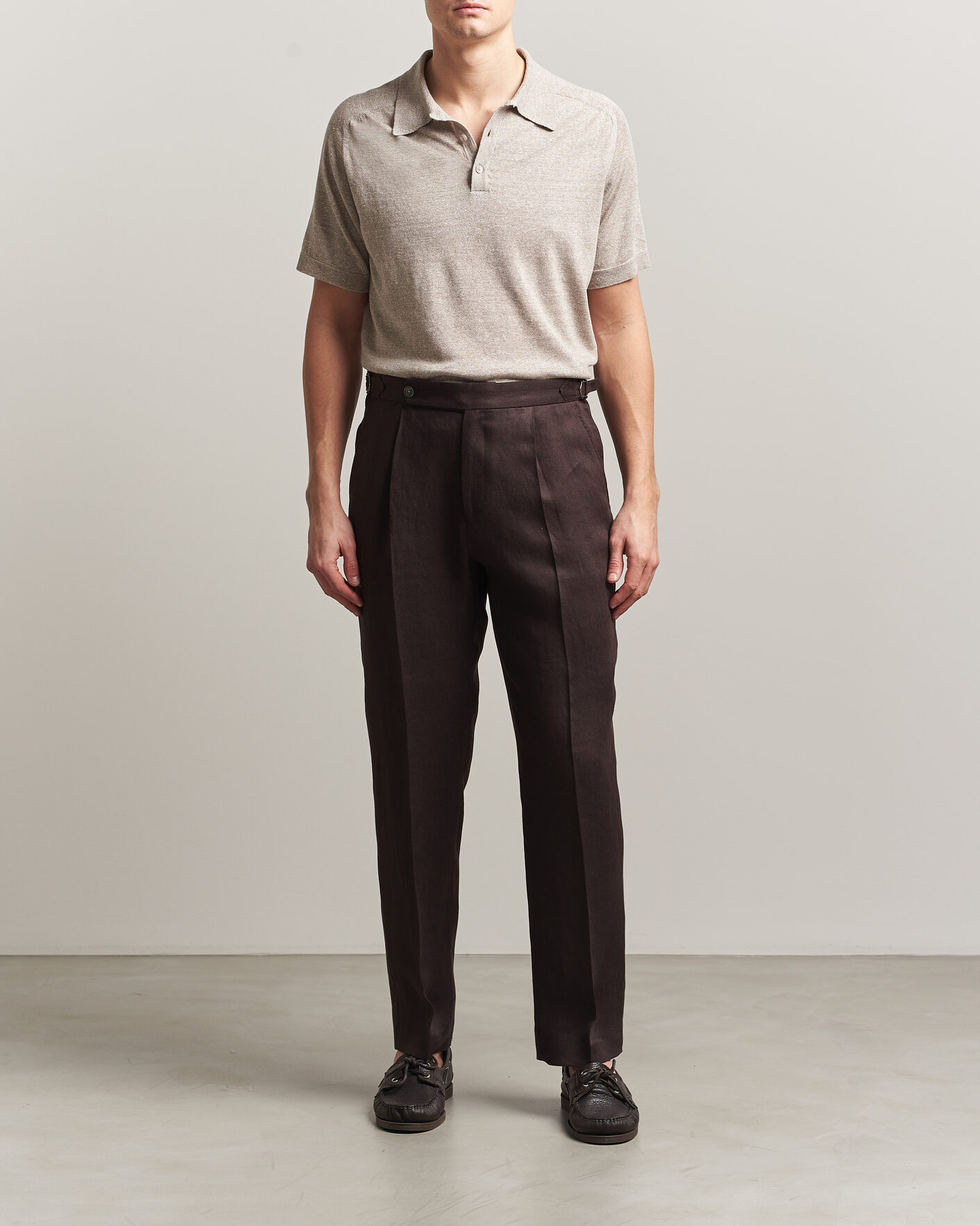 Uomini | Polo | Eton | Cotton Linen Fine Knit Polo Beige