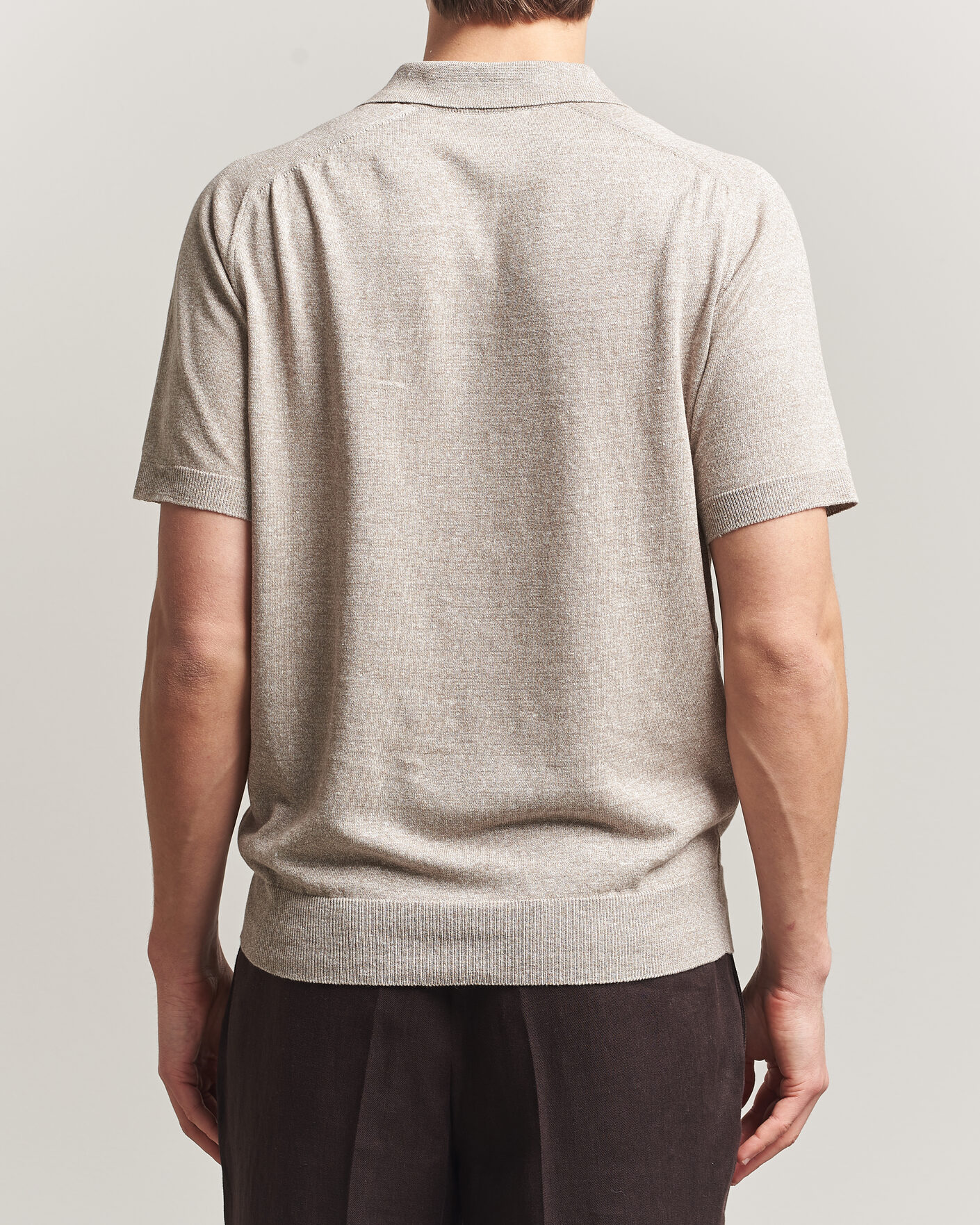 Uomini | Polo | Eton | Cotton Linen Fine Knit Polo Beige