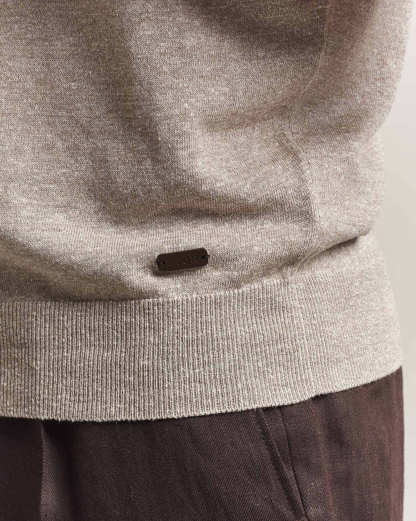Uomini | Polo | Eton | Cotton Linen Fine Knit Polo Beige