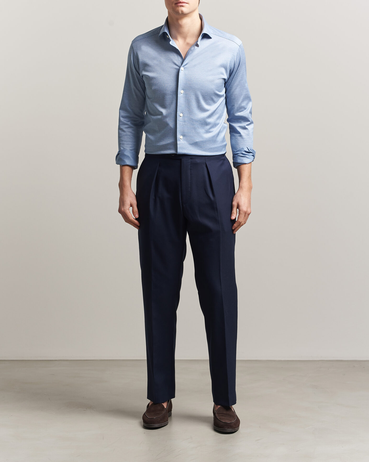 Uomini | Camicie | Eton | Filo di Scozia Knitted Shirt Light Blue
