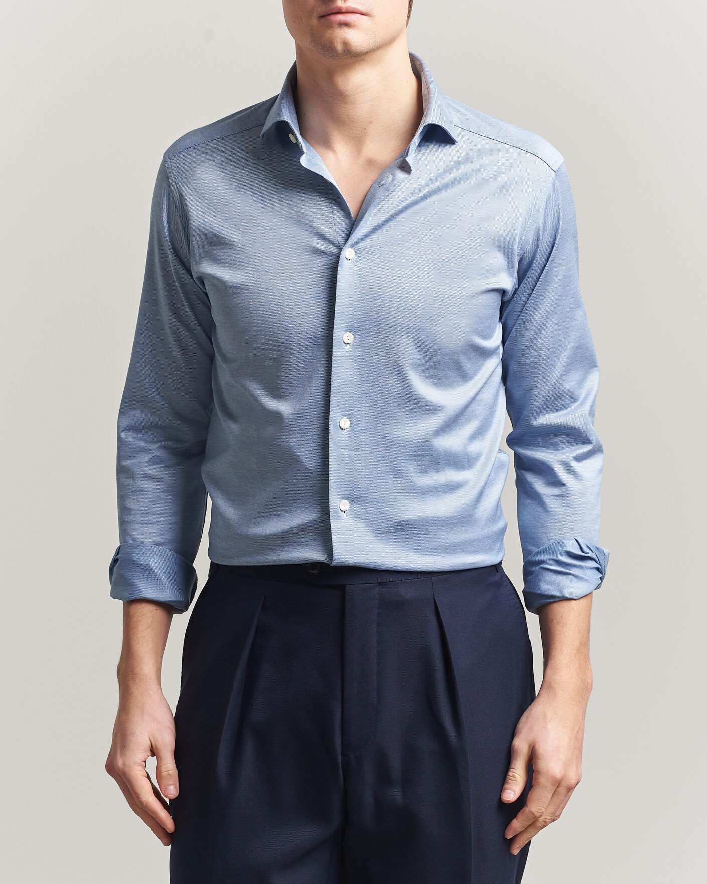 Uomini | Camicie | Eton | Filo di Scozia Knitted Shirt Light Blue