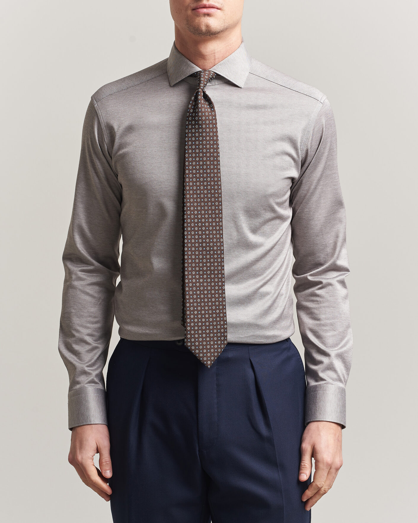 Uomini | Camicie | Eton | Filo di Scozia Knitted Shirt Brown