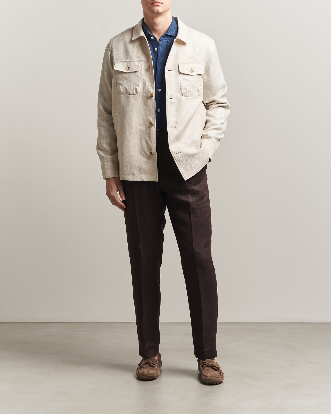 Uomini | Giacche | Eton | Four Pocket Linen Lyocell Shirt Jacket Off White