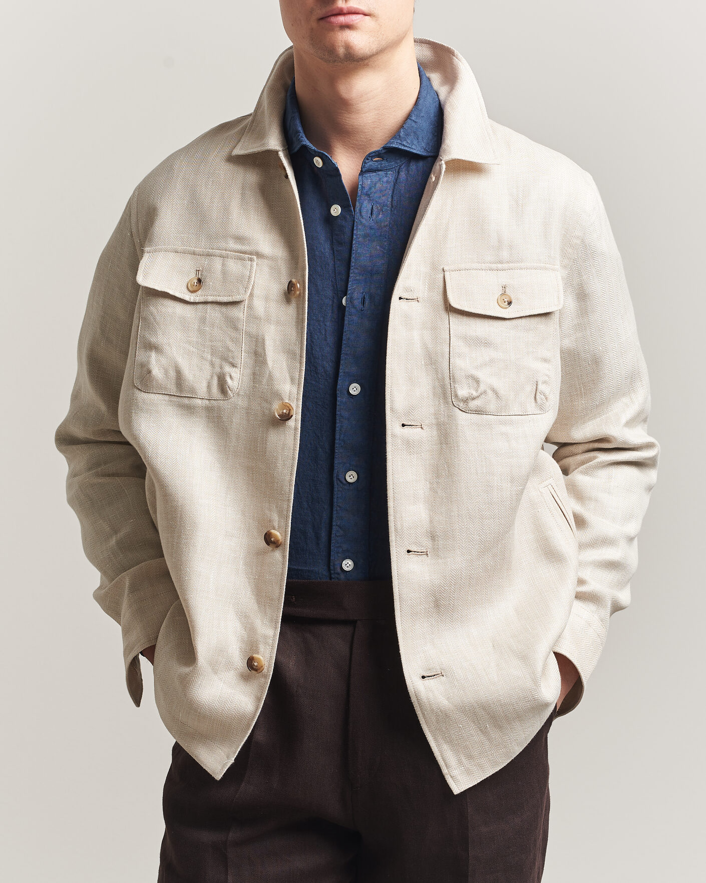 Uomini | Giacche | Eton | Four Pocket Linen Lyocell Shirt Jacket Off White