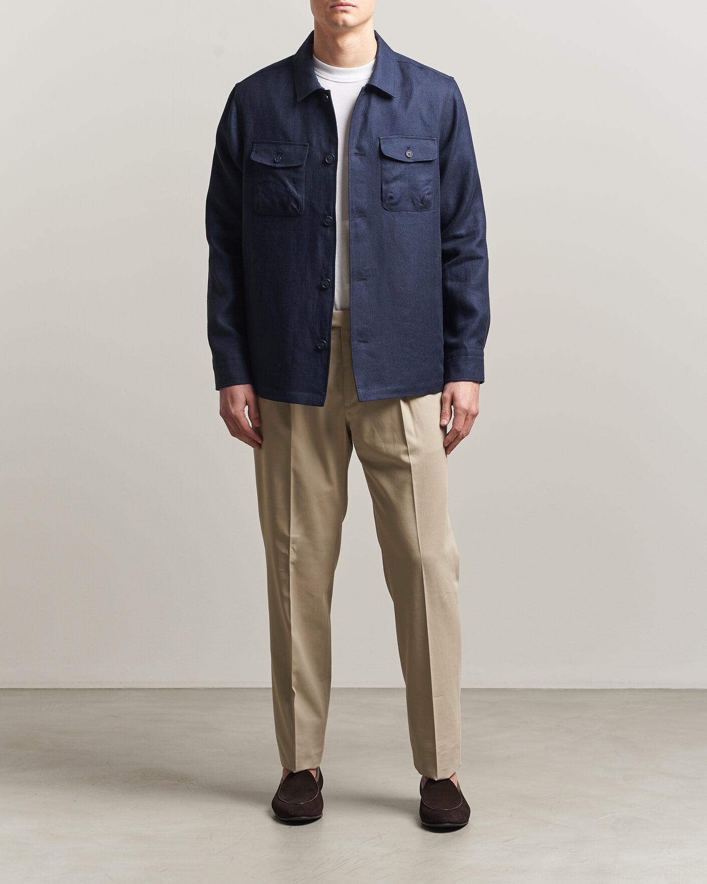 Uomini | Giacche | Eton | Four Pocket Linen Lyocell Shirt Jacket Navy Blue