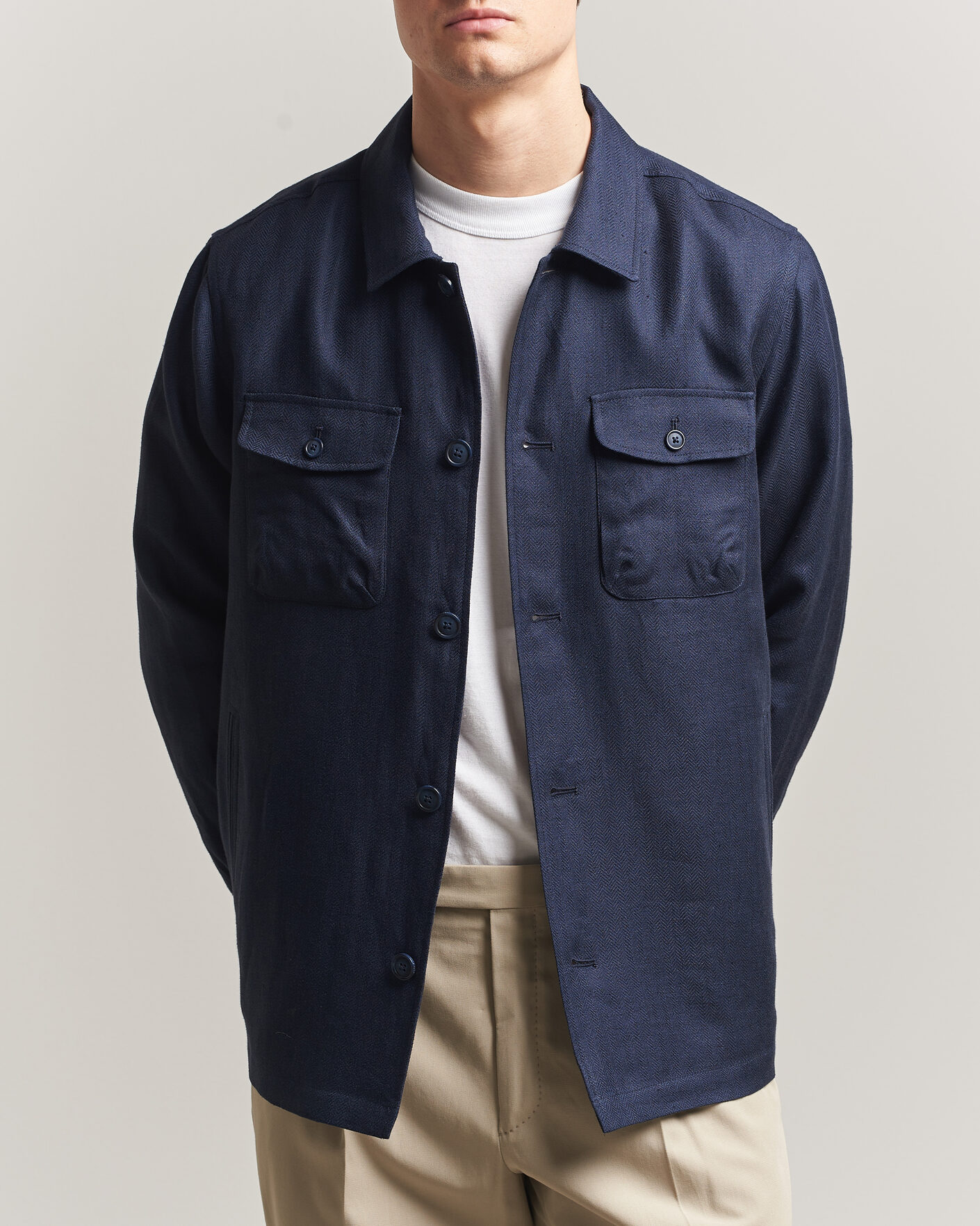 Uomini | Giacche | Eton | Four Pocket Linen Lyocell Shirt Jacket Navy Blue