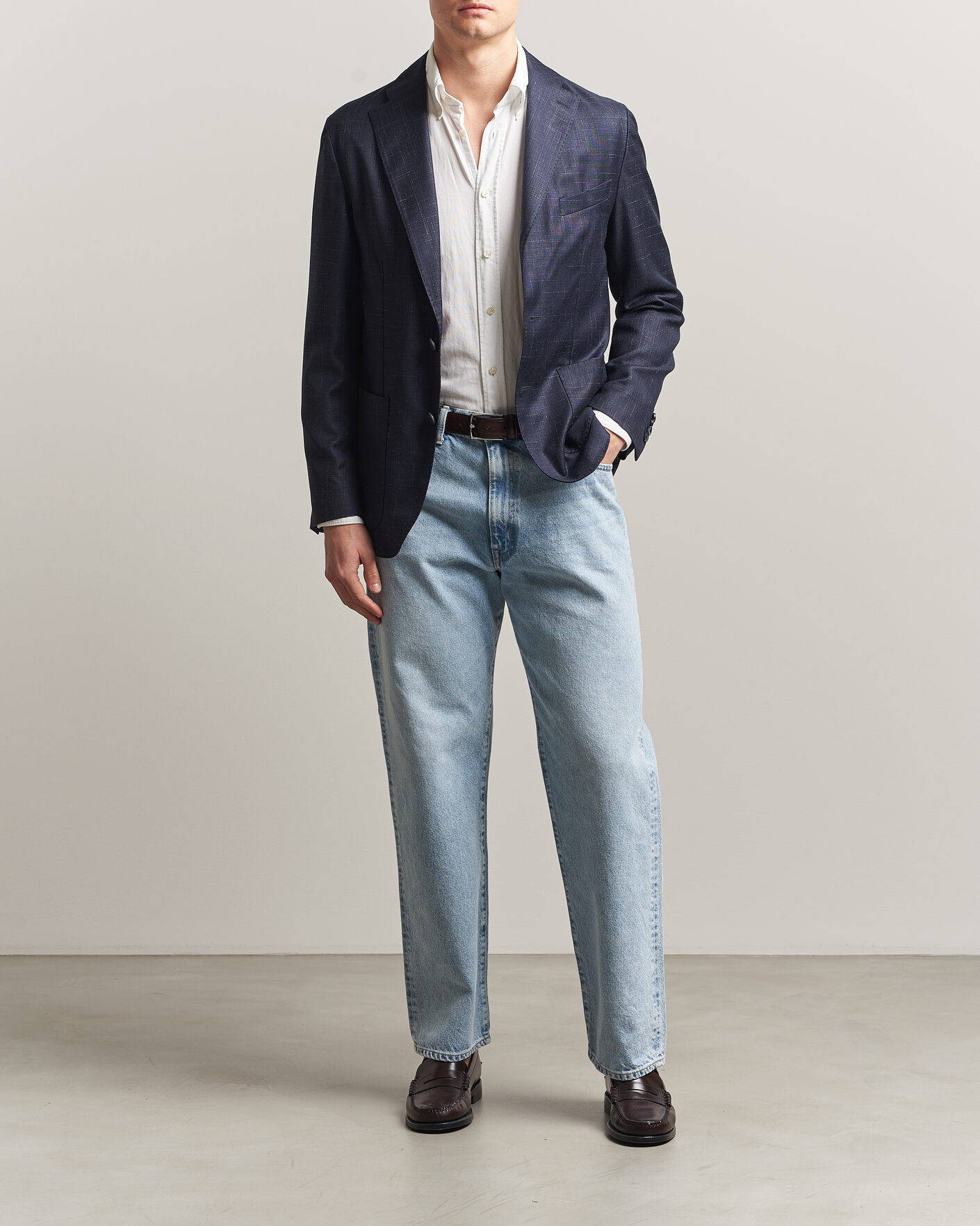 Uomini | Blazers | Eton | Wool Silk Soft Blazer Navy Blue