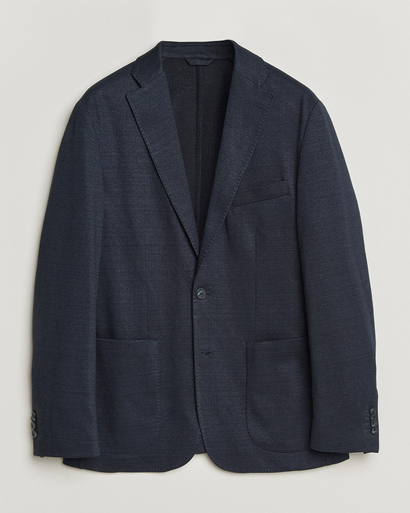 Uomini | Blazers | Eton | Linen Jersey Herringbone Blazer Navy Blue