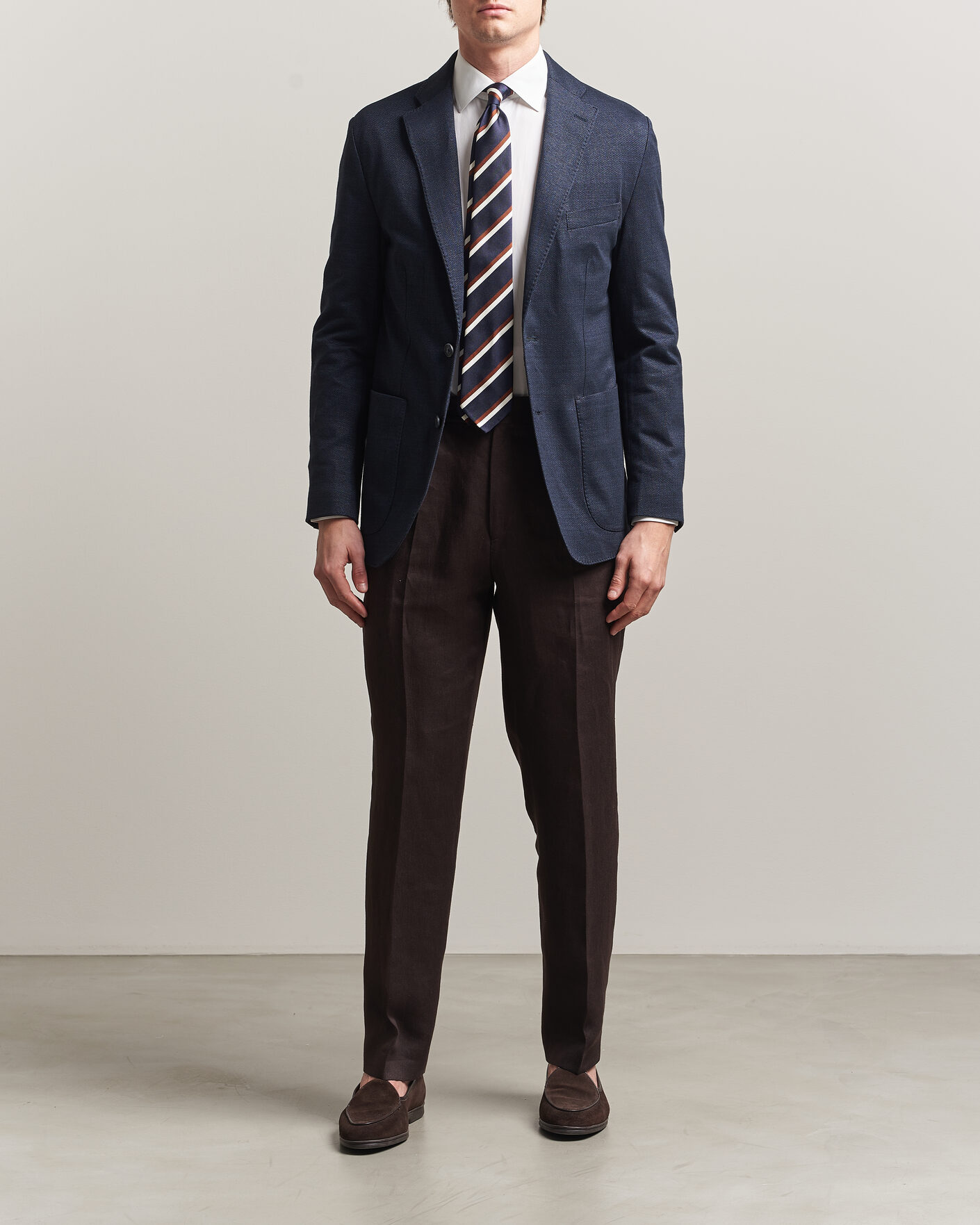 Uomini | Blazers | Eton | Linen Jersey Herringbone Blazer Navy Blue