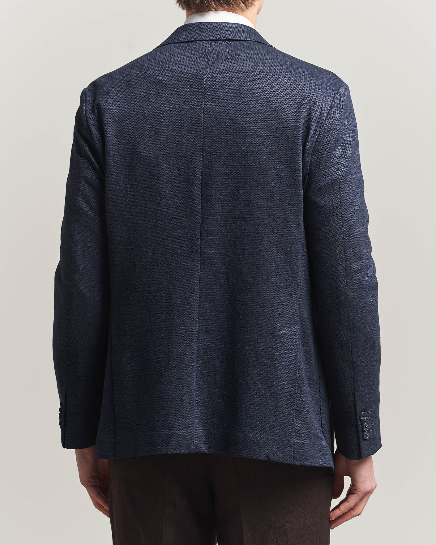Uomini | Blazers | Eton | Linen Jersey Herringbone Blazer Navy Blue
