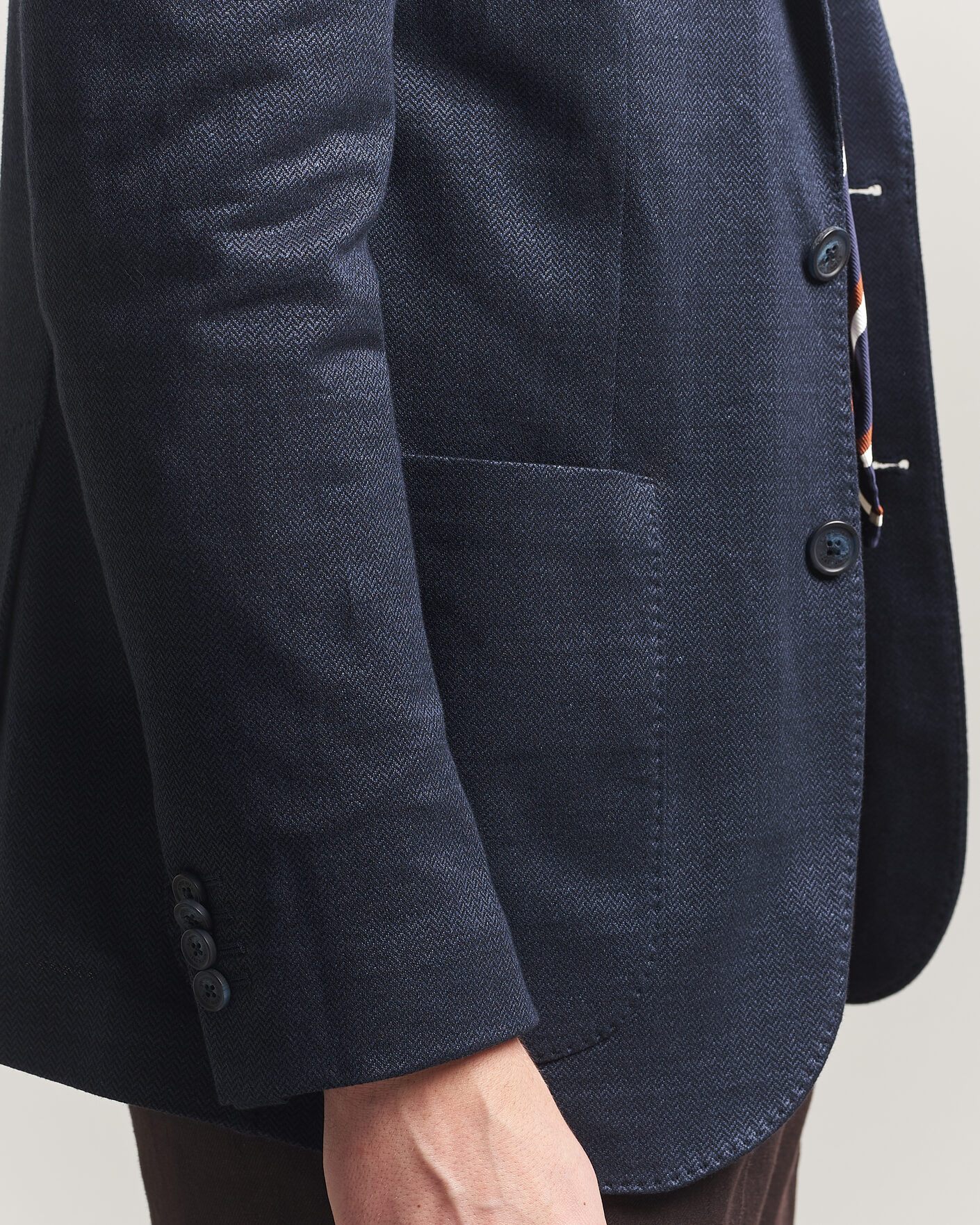 Uomini | Blazers | Eton | Linen Jersey Herringbone Blazer Navy Blue