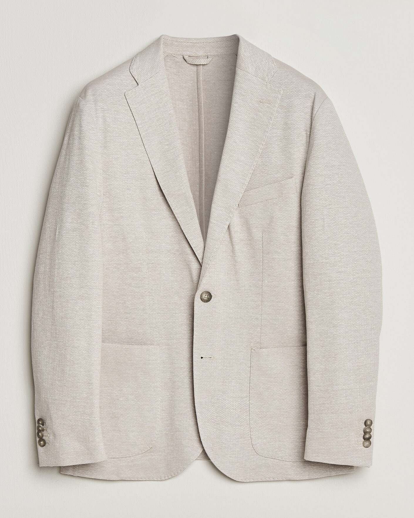 Uomini | Blazers | Eton | Linen Jersey Herringbone Blazer Beige