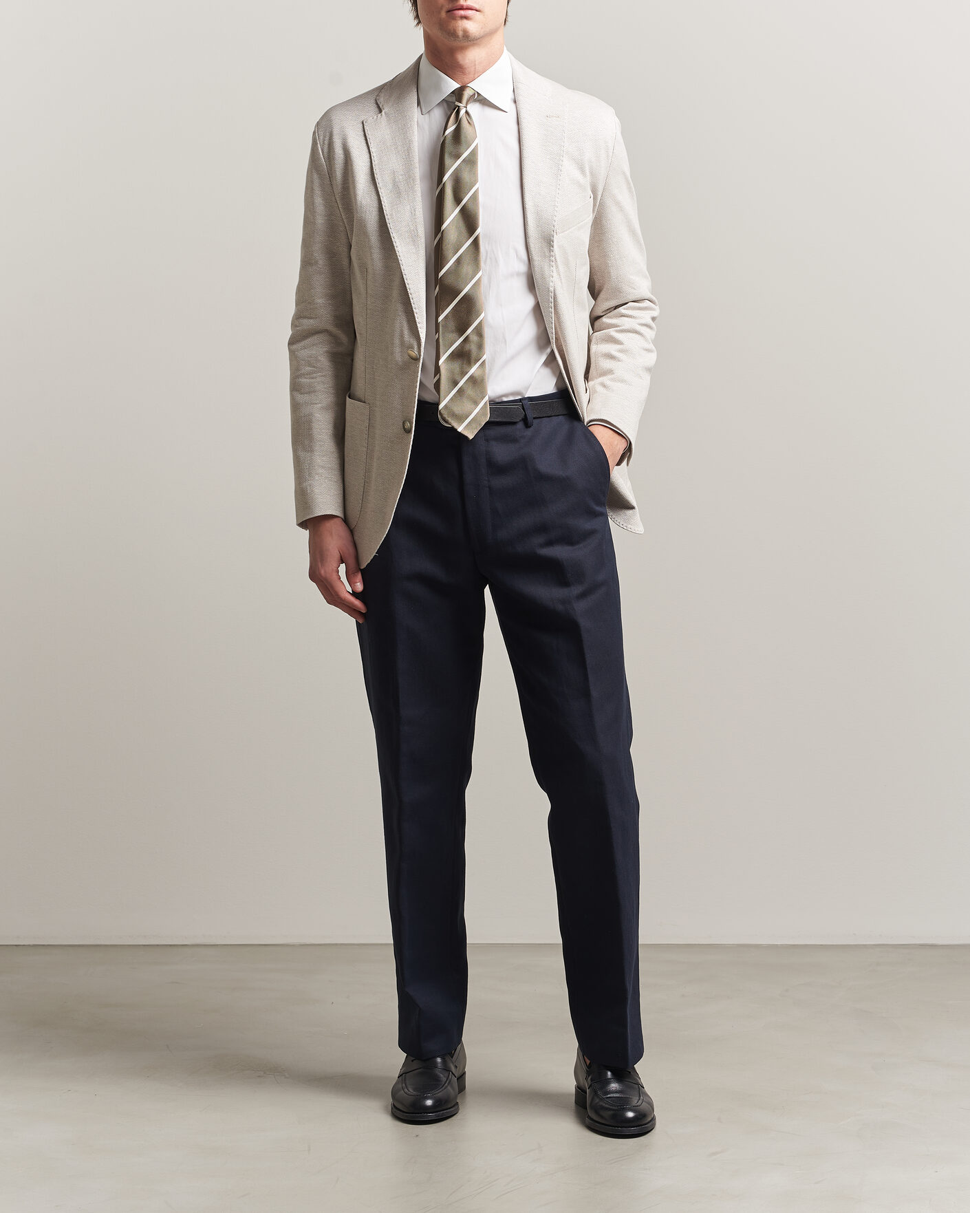 Uomini | Blazers | Eton | Linen Jersey Herringbone Blazer Beige