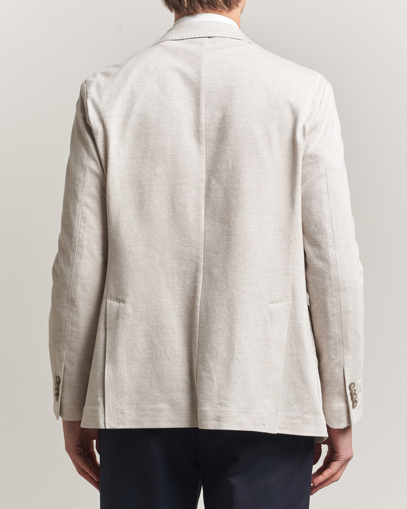 Uomini | Blazers | Eton | Linen Jersey Herringbone Blazer Beige