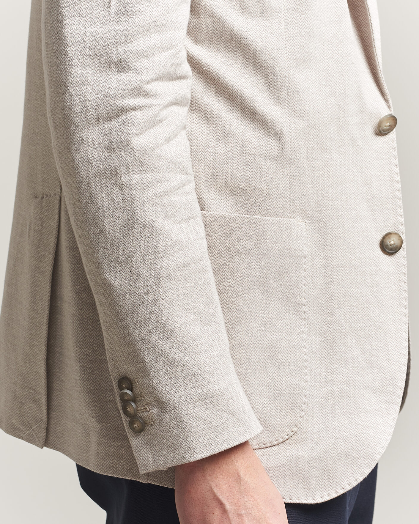 Uomini | Blazers | Eton | Linen Jersey Herringbone Blazer Beige