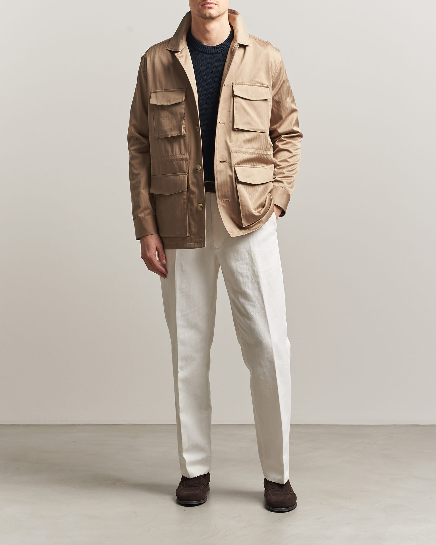 Uomini | Giacche | Eton | Cotton Safari Drawstring Jacket Beige